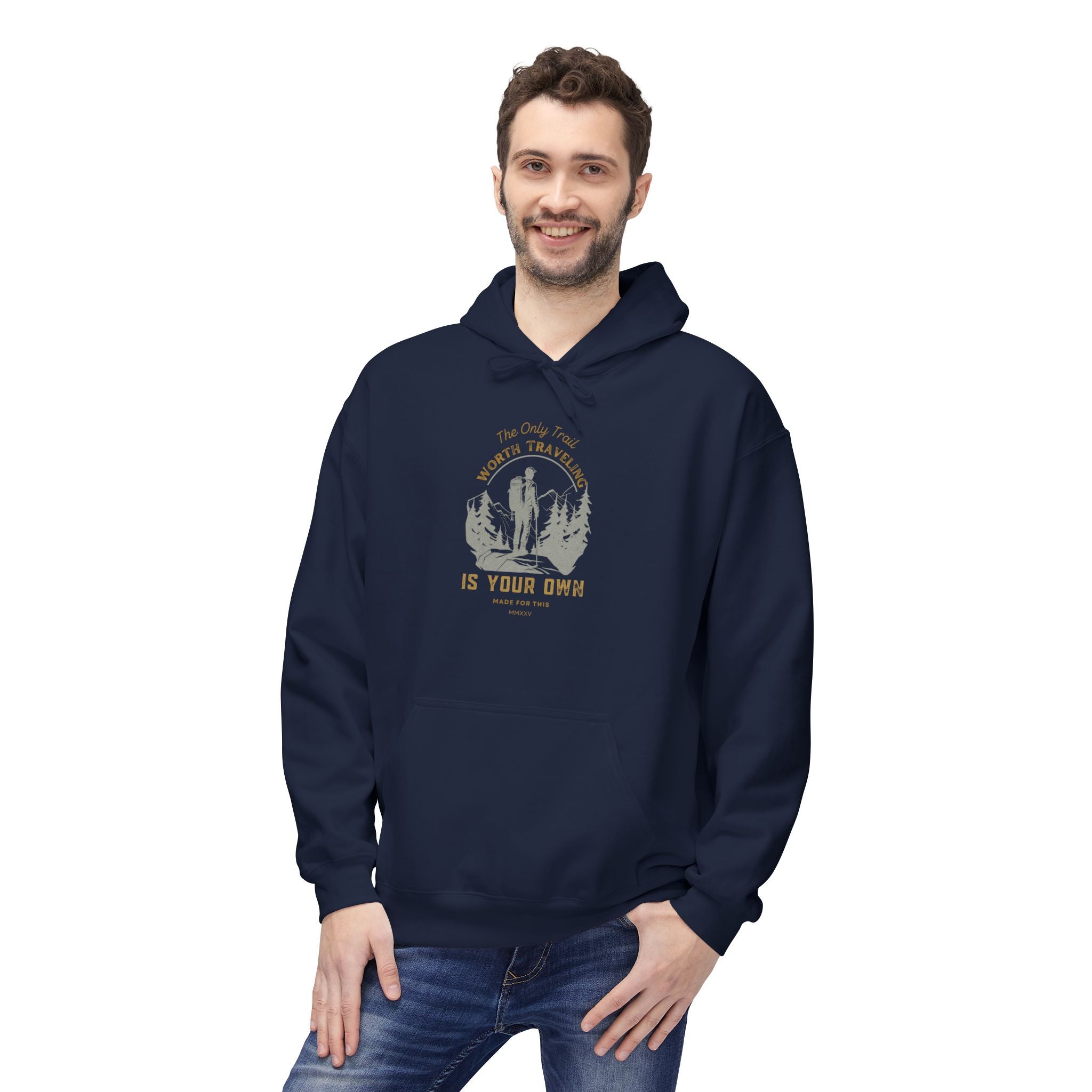 The Only Trail Worth Traveling Is Your Own Adventure Awaits Fleece Hoodie - Cozy Unisex Sweatshirt, Perfect for Camping, Gift for Outdoor Enthusiasts, Nature Lover Apparel