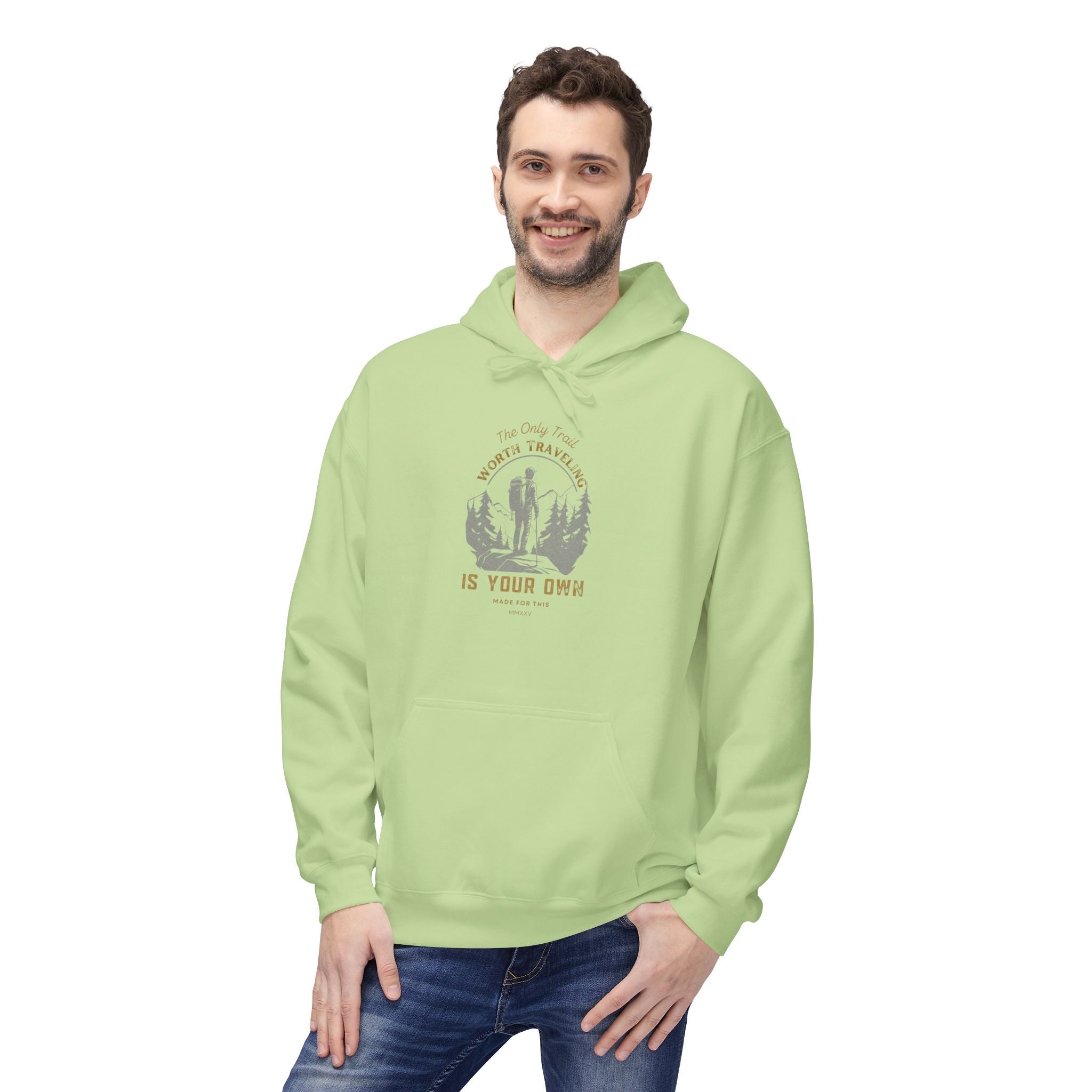 The Only Trail Worth Traveling Is Your Own Adventure Awaits Fleece Hoodie - Cozy Unisex Sweatshirt, Perfect for Camping, Gift for Outdoor Enthusiasts, Nature Lover Apparel