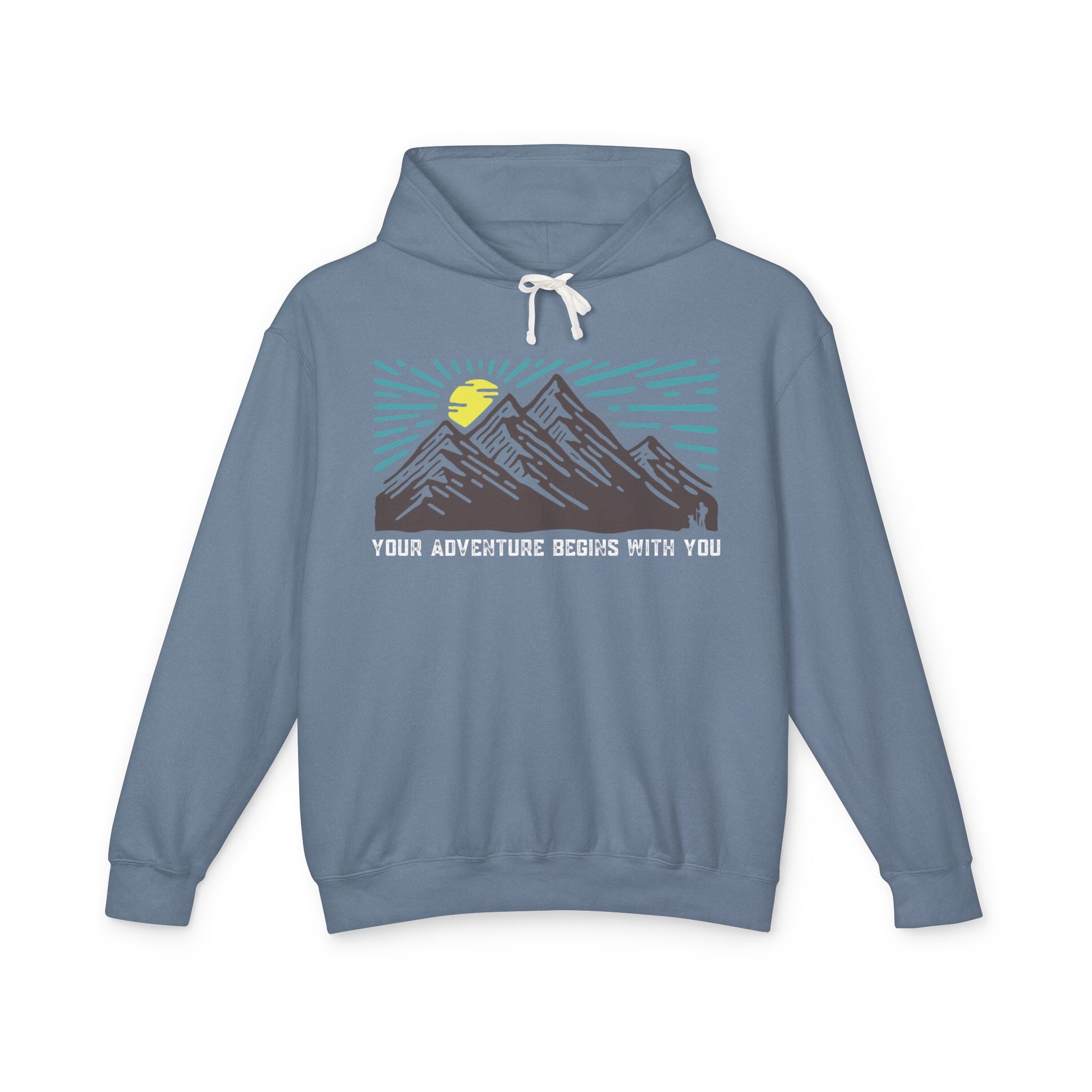 Mountain Sunrise Unisex Lightweight Hooded Sweatshirt, Adventure Hoodie, Nature Lover Apparel, Campfire Gift, Cozy Layering Piece