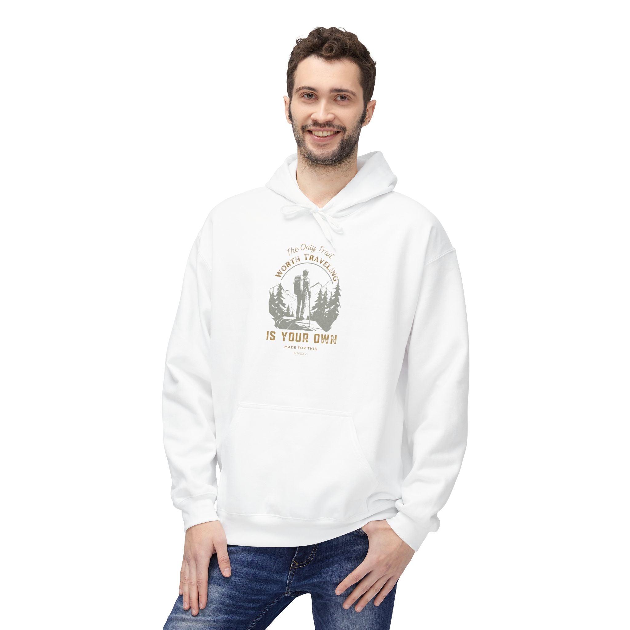 The Only Trail Worth Traveling Is Your Own Adventure Awaits Fleece Hoodie - Cozy Unisex Sweatshirt, Perfect for Camping, Gift for Outdoor Enthusiasts, Nature Lover Apparel