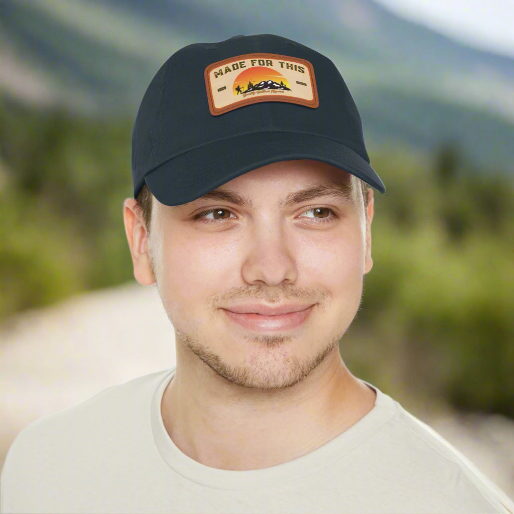 Made For This MMXXV Stylish Dad Hat, Leather Patch Cap, Casual Outdoor Accessory, Gift for Fathers, Hiking Gear