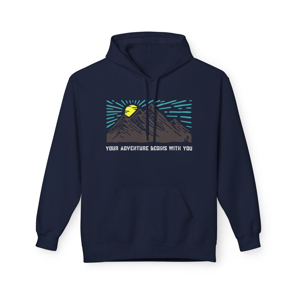 Adventure Awaits Fleece Hoodie | Cozy Mountain-Themed Sweatshirt for Nature Lovers, Outdoor Enthusiasts, Hiking, Camping, Gift Idea, Travel