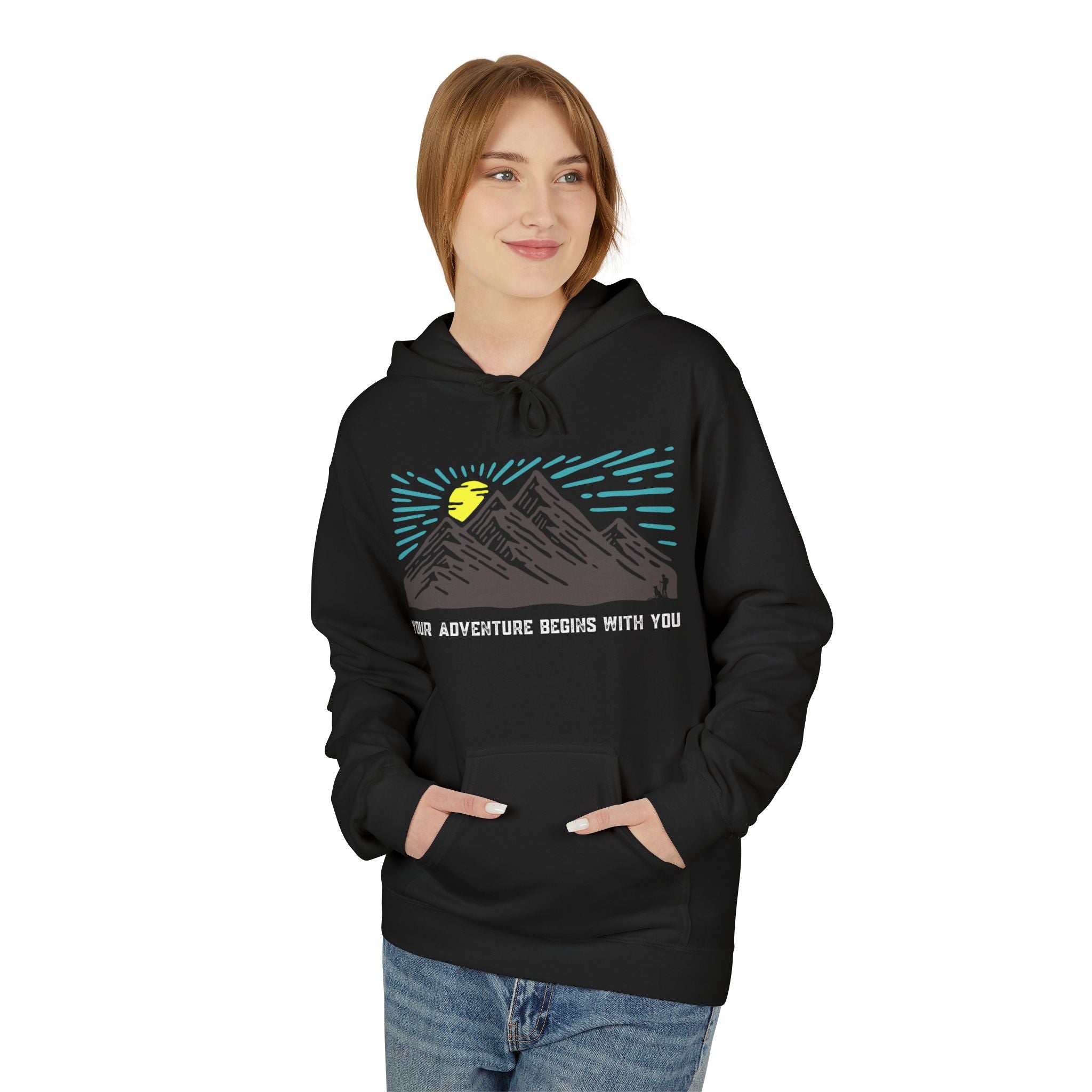 Adventure Awaits Fleece Hoodie | Cozy Mountain-Themed Sweatshirt for Nature Lovers, Outdoor Enthusiasts, Hiking, Camping, Gift Idea, Travel