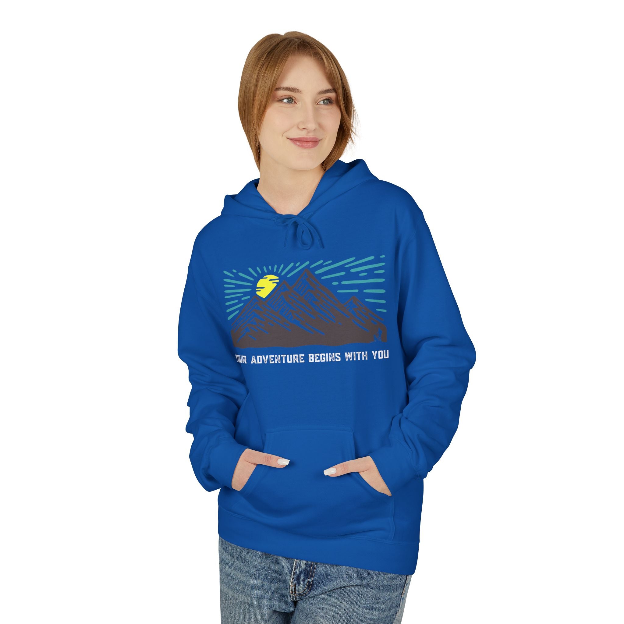 Adventure Awaits Fleece Hoodie | Cozy Mountain-Themed Sweatshirt for Nature Lovers, Outdoor Enthusiasts, Hiking, Camping, Gift Idea, Travel