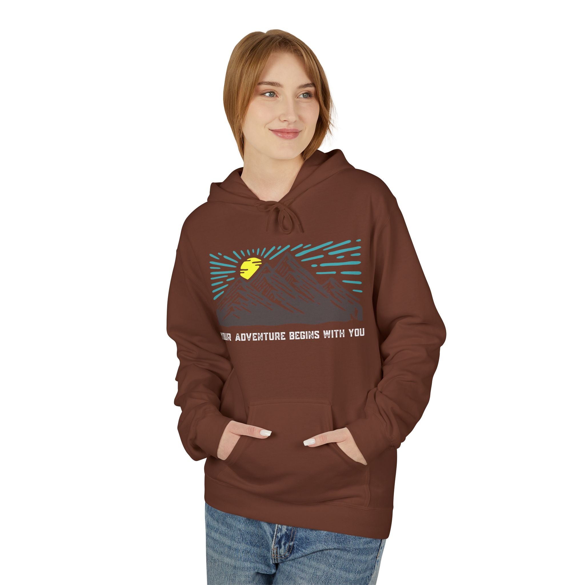 Adventure Awaits Fleece Hoodie | Cozy Mountain-Themed Sweatshirt for Nature Lovers, Outdoor Enthusiasts, Hiking, Camping, Gift Idea, Travel