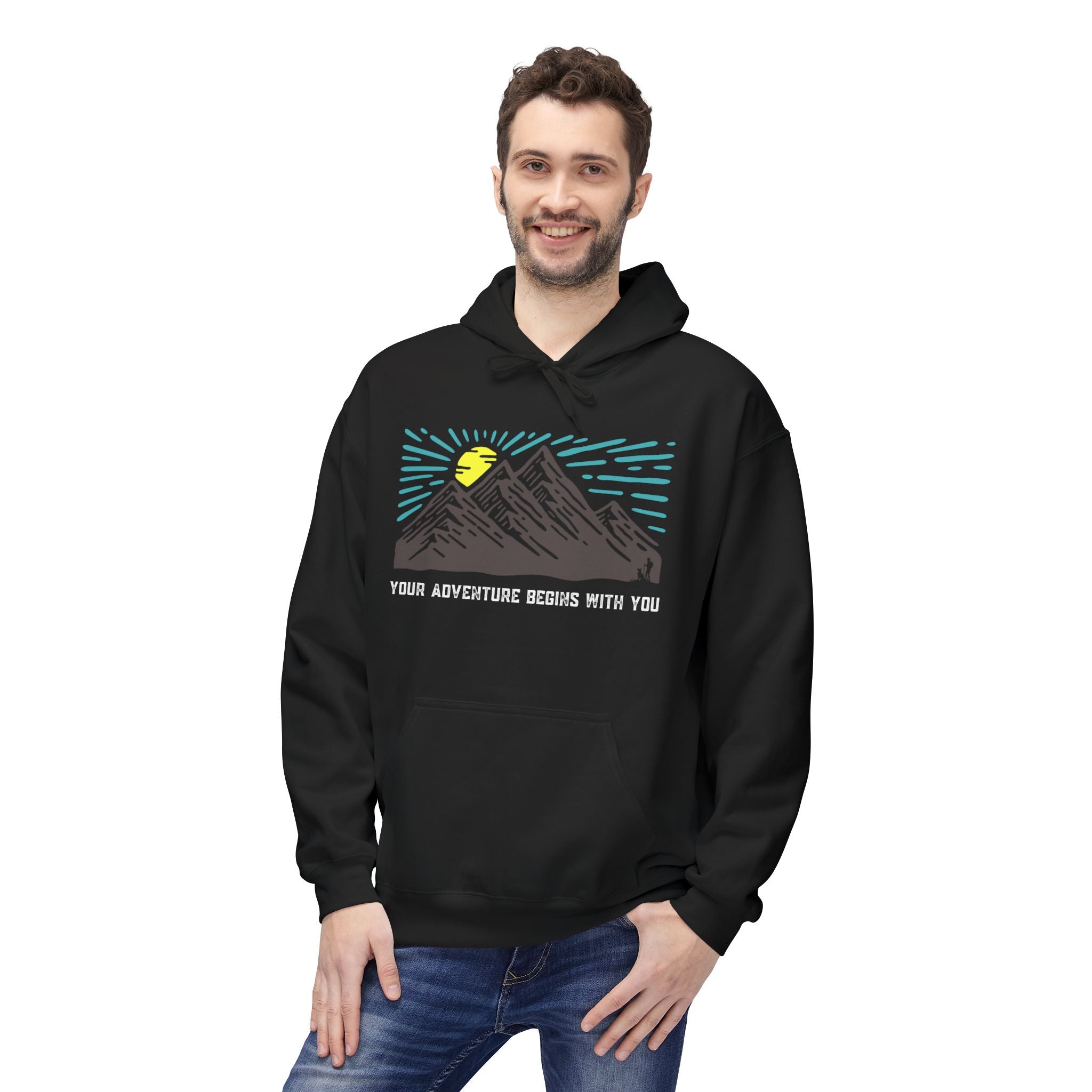Adventure Awaits Fleece Hoodie | Cozy Mountain-Themed Sweatshirt for Nature Lovers, Outdoor Enthusiasts, Hiking, Camping, Gift Idea, Travel