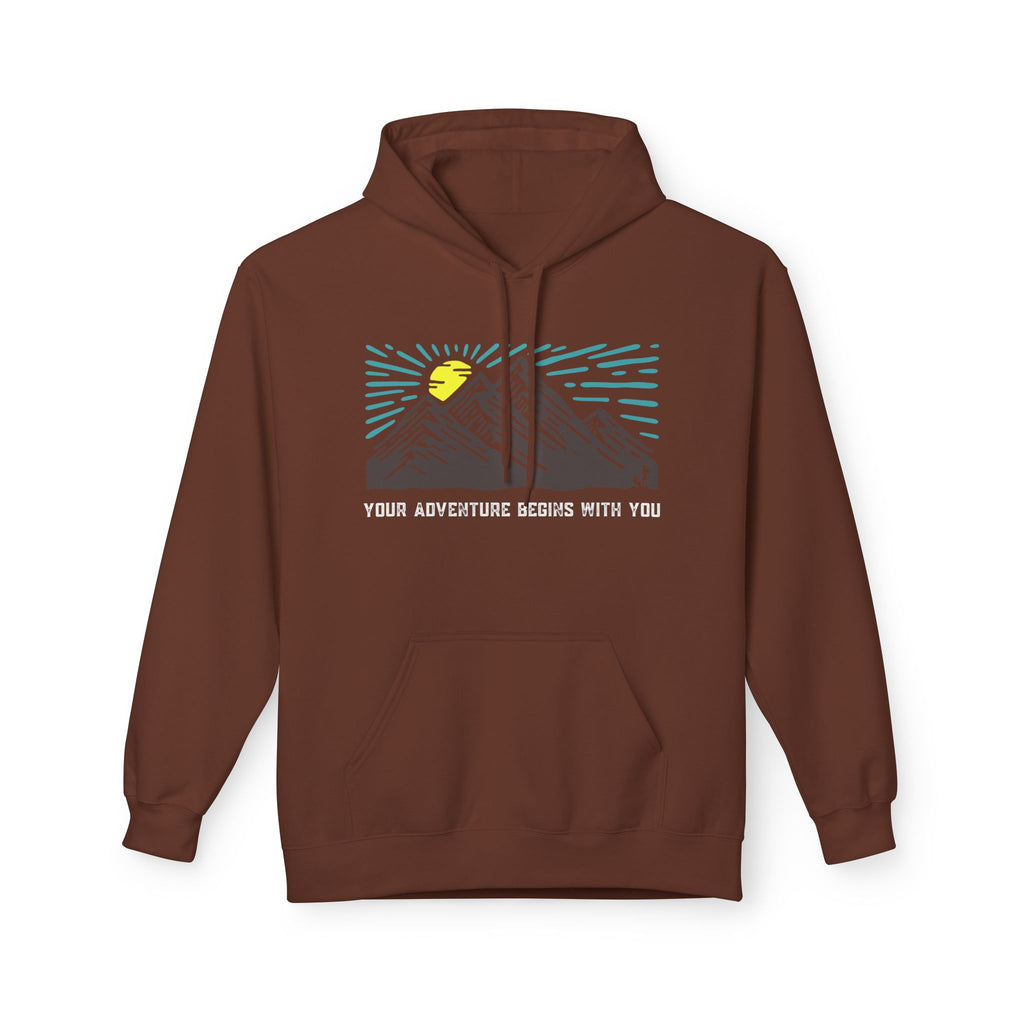 Adventure Awaits Fleece Hoodie | Cozy Mountain-Themed Sweatshirt for Nature Lovers, Outdoor Enthusiasts, Hiking, Camping, Gift Idea, Travel