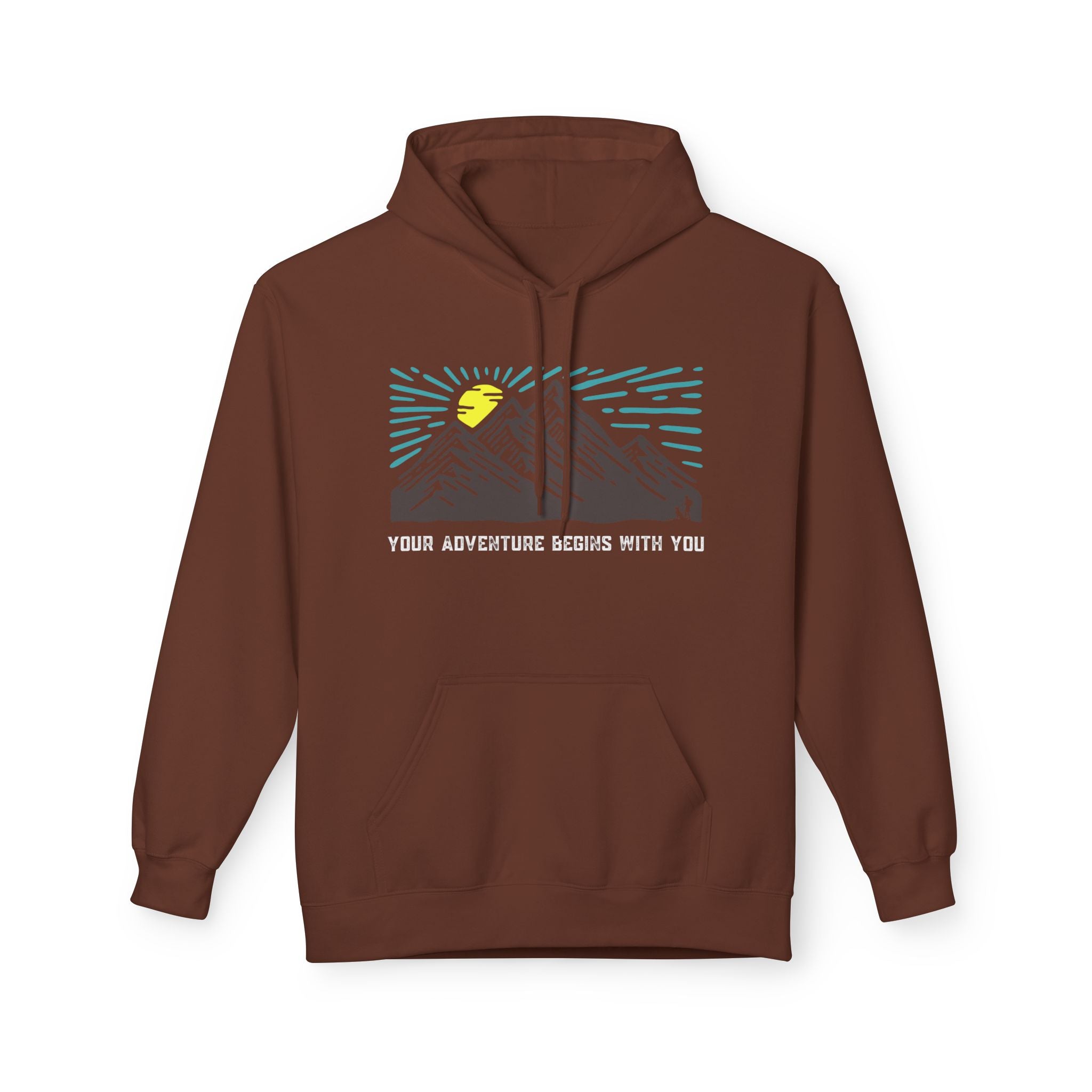 Adventure Awaits Fleece Hoodie | Cozy Mountain-Themed Sweatshirt for Nature Lovers, Outdoor Enthusiasts, Hiking, Camping, Gift Idea, Travel