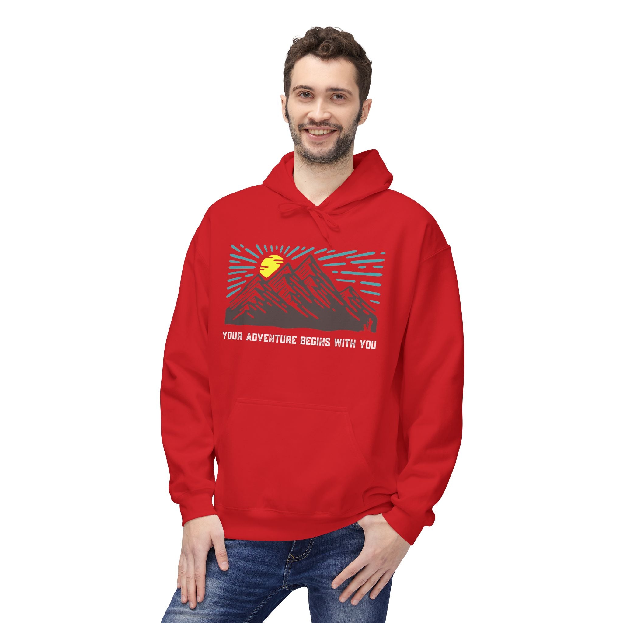 Adventure Awaits Fleece Hoodie | Cozy Mountain-Themed Sweatshirt for Nature Lovers, Outdoor Enthusiasts, Hiking, Camping, Gift Idea, Travel