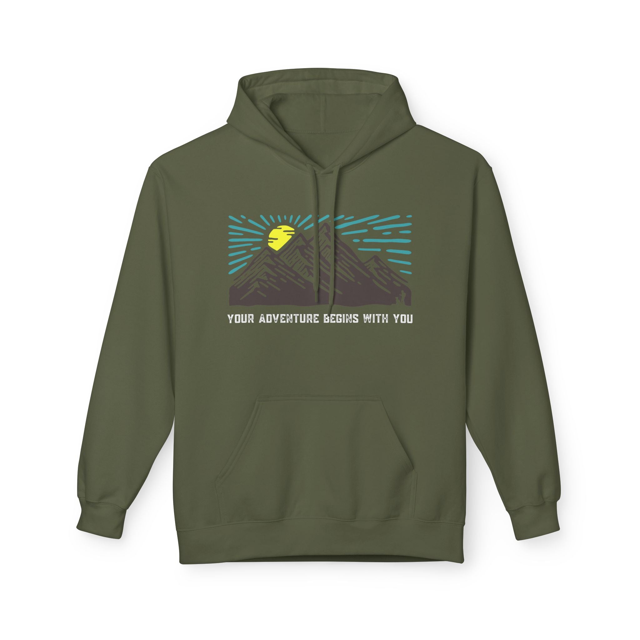Adventure Awaits Fleece Hoodie | Cozy Mountain-Themed Sweatshirt for Nature Lovers, Outdoor Enthusiasts, Hiking, Camping, Gift Idea, Travel