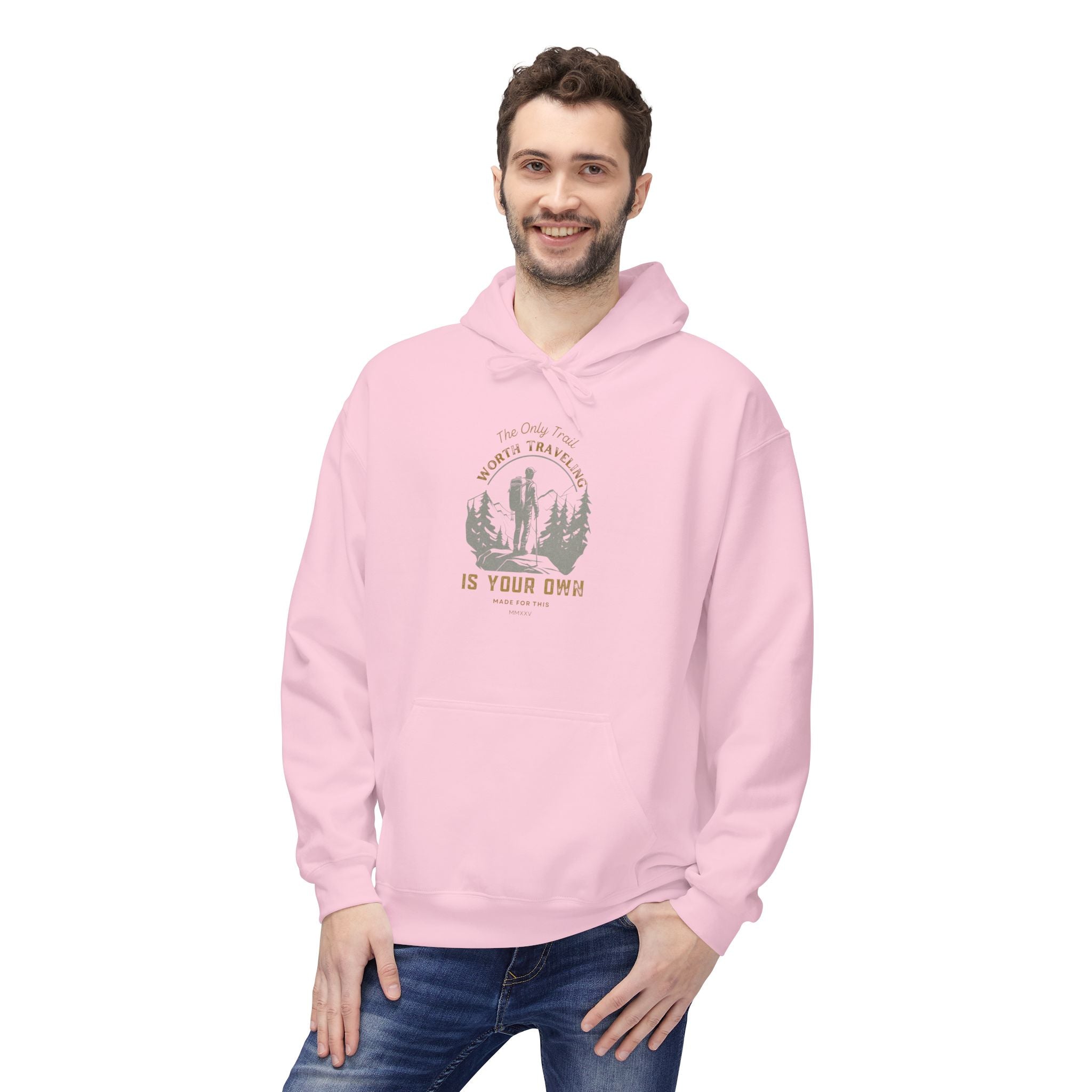 The Only Trail Worth Traveling Is Your Own Adventure Awaits Fleece Hoodie - Cozy Unisex Sweatshirt, Perfect for Camping, Gift for Outdoor Enthusiasts, Nature Lover Apparel