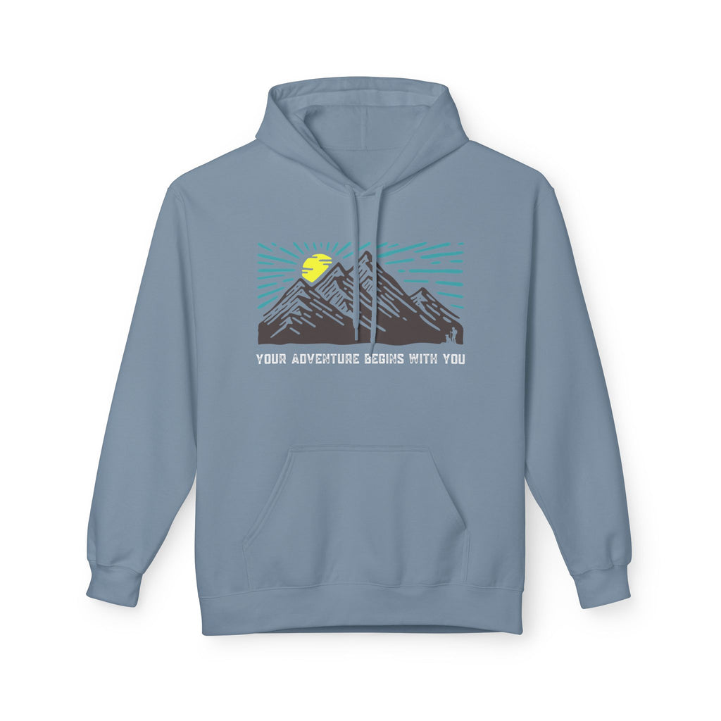 Adventure Awaits Fleece Hoodie | Cozy Mountain-Themed Sweatshirt for Nature Lovers, Outdoor Enthusiasts, Hiking, Camping, Gift Idea, Travel