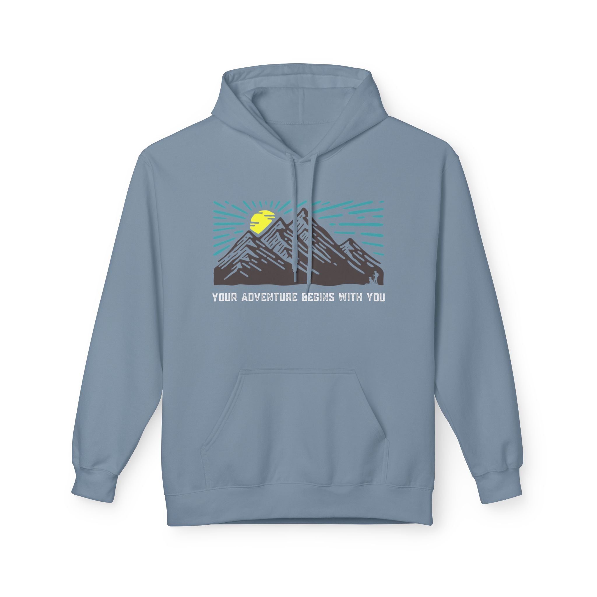Adventure Awaits Fleece Hoodie | Cozy Mountain-Themed Sweatshirt for Nature Lovers, Outdoor Enthusiasts, Hiking, Camping, Gift Idea, Travel