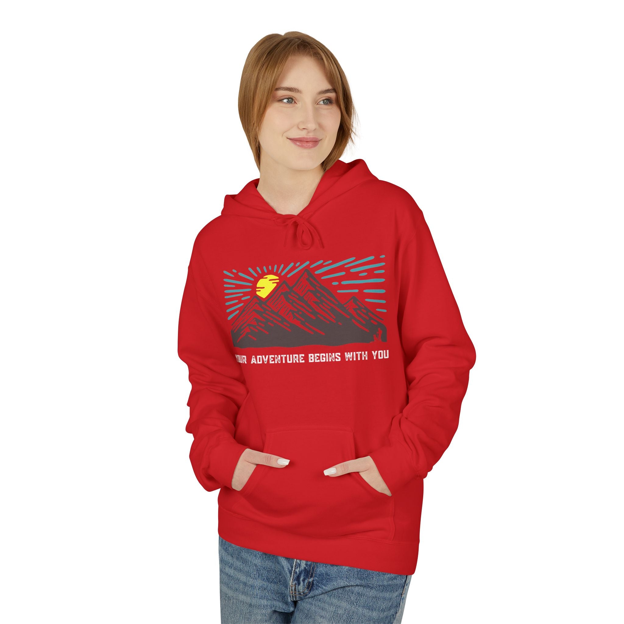 Adventure Awaits Fleece Hoodie | Cozy Mountain-Themed Sweatshirt for Nature Lovers, Outdoor Enthusiasts, Hiking, Camping, Gift Idea, Travel