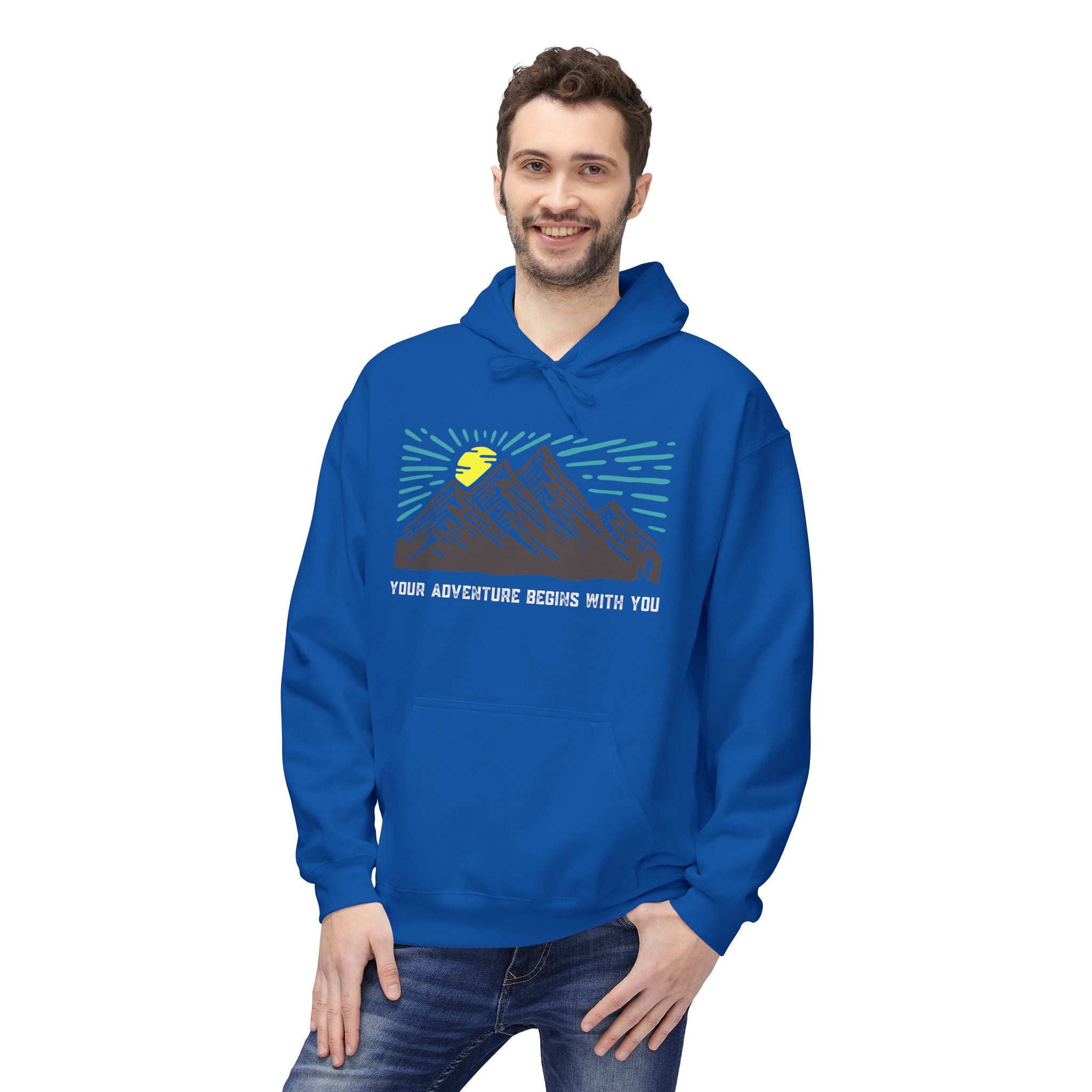 Adventure Awaits Fleece Hoodie | Cozy Mountain-Themed Sweatshirt for Nature Lovers, Outdoor Enthusiasts, Hiking, Camping, Gift Idea, Travel