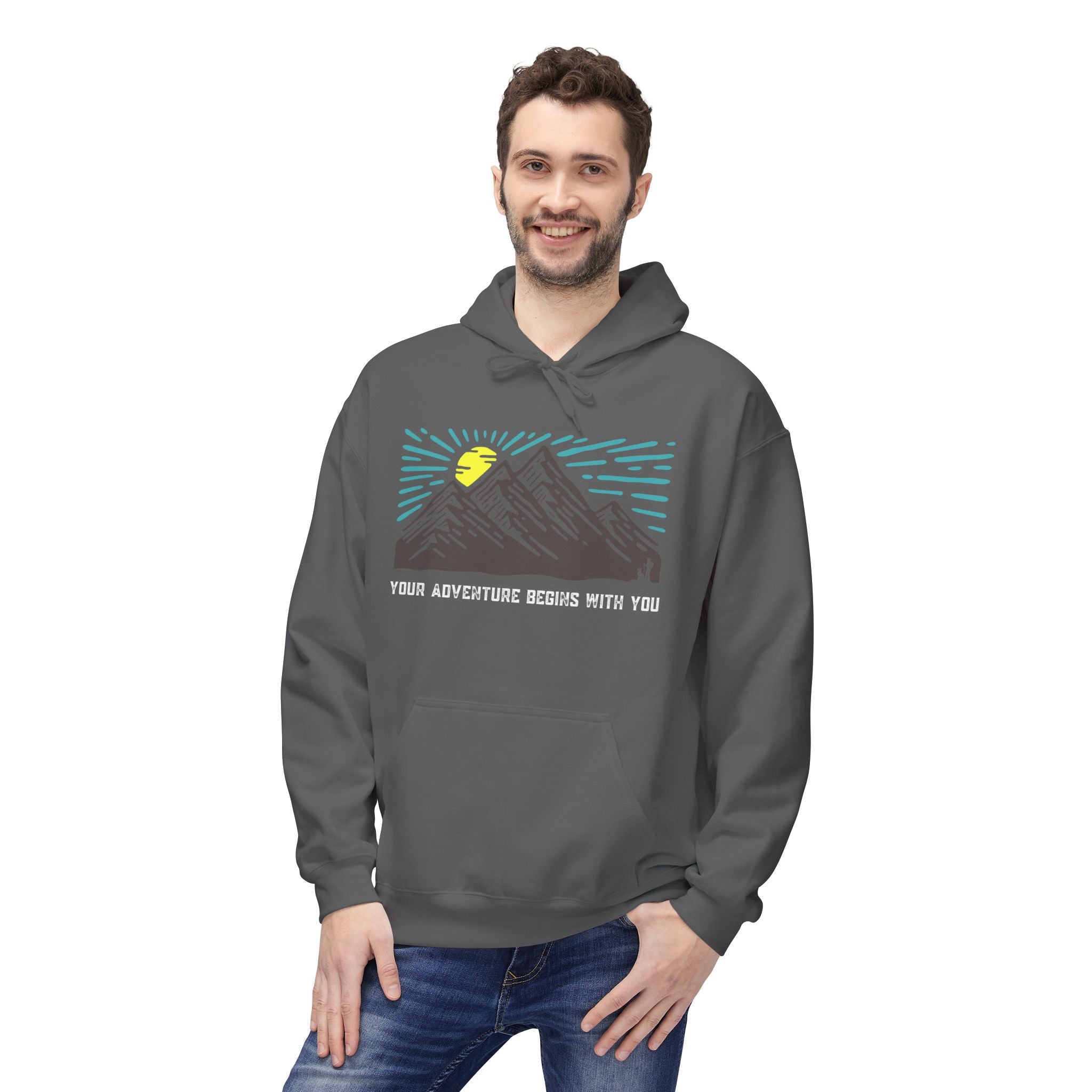 Adventure Awaits Fleece Hoodie | Cozy Mountain-Themed Sweatshirt for Nature Lovers, Outdoor Enthusiasts, Hiking, Camping, Gift Idea, Travel