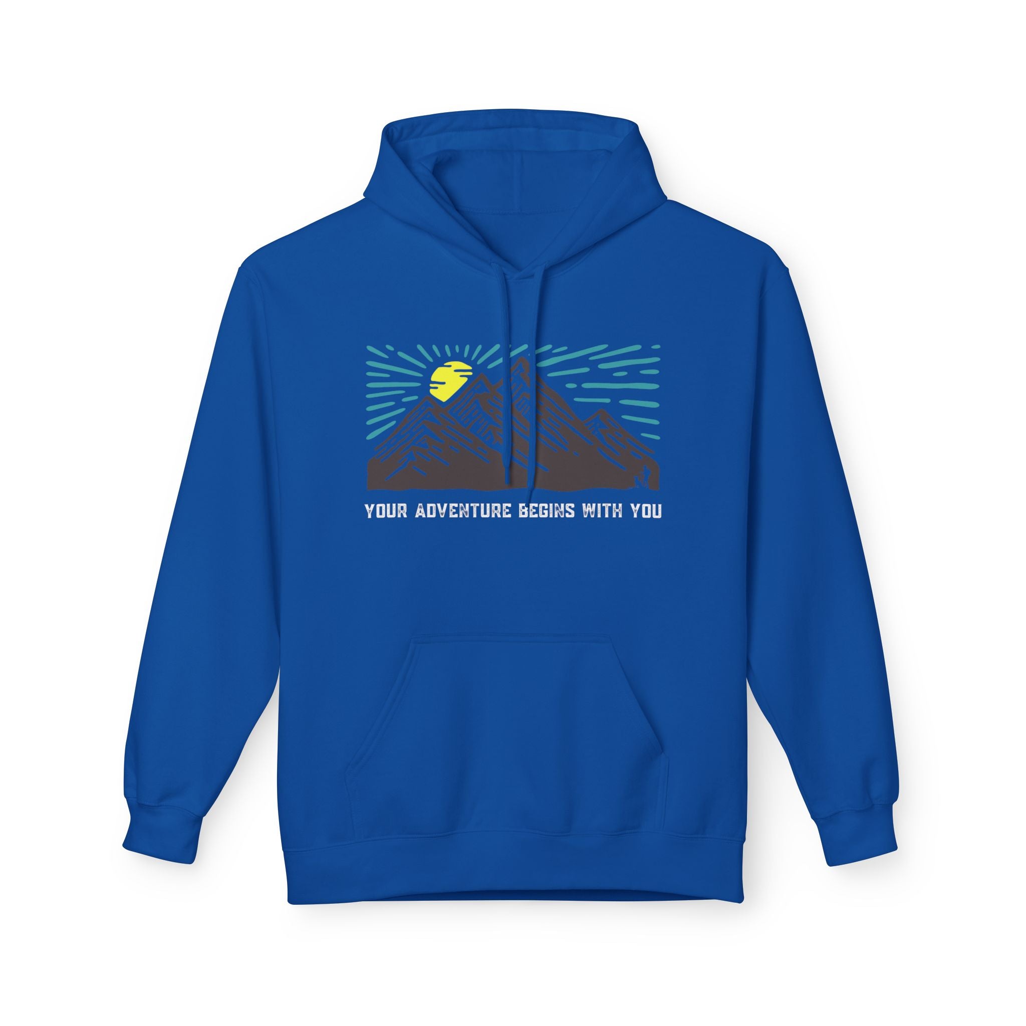 Adventure Awaits Fleece Hoodie | Cozy Mountain-Themed Sweatshirt for Nature Lovers, Outdoor Enthusiasts, Hiking, Camping, Gift Idea, Travel