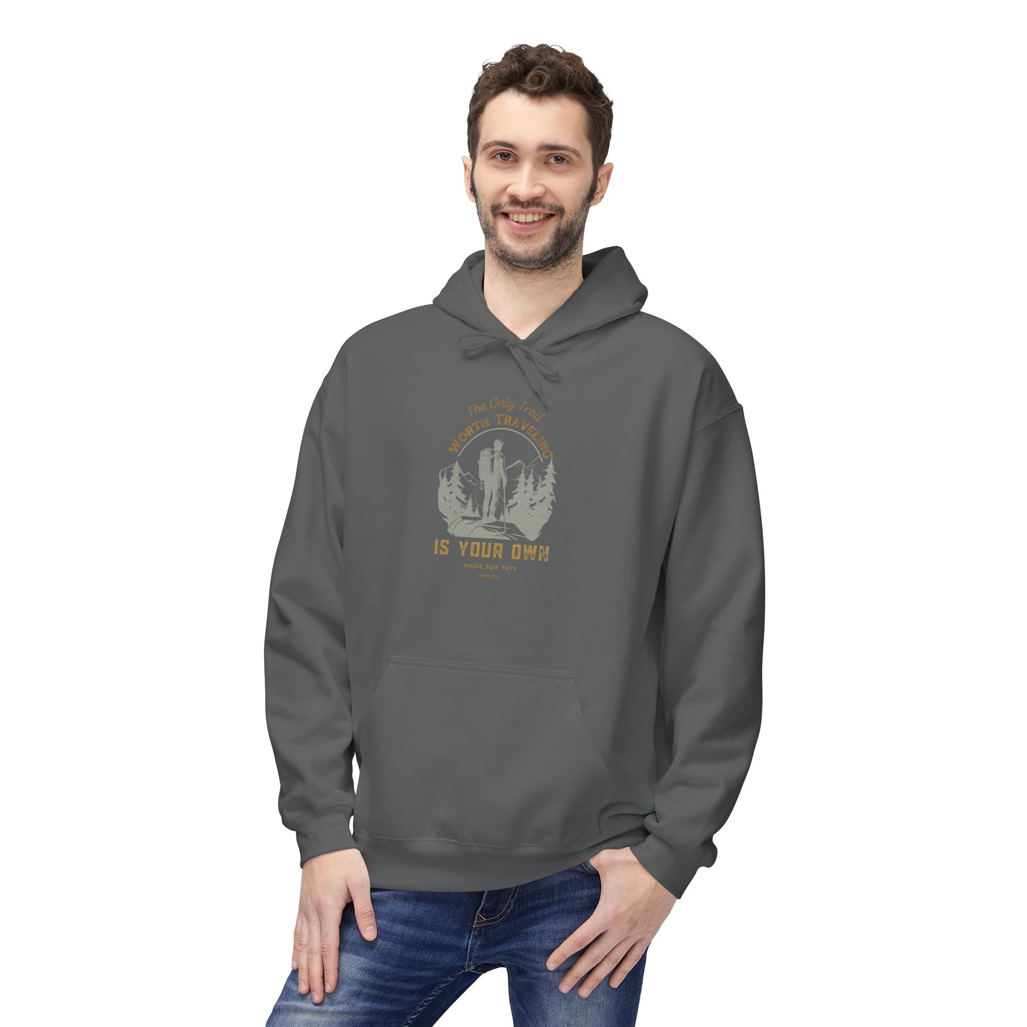 The Only Trail Worth Traveling Is Your Own Adventure Awaits Fleece Hoodie - Cozy Unisex Sweatshirt, Perfect for Camping, Gift for Outdoor Enthusiasts, Nature Lover Apparel