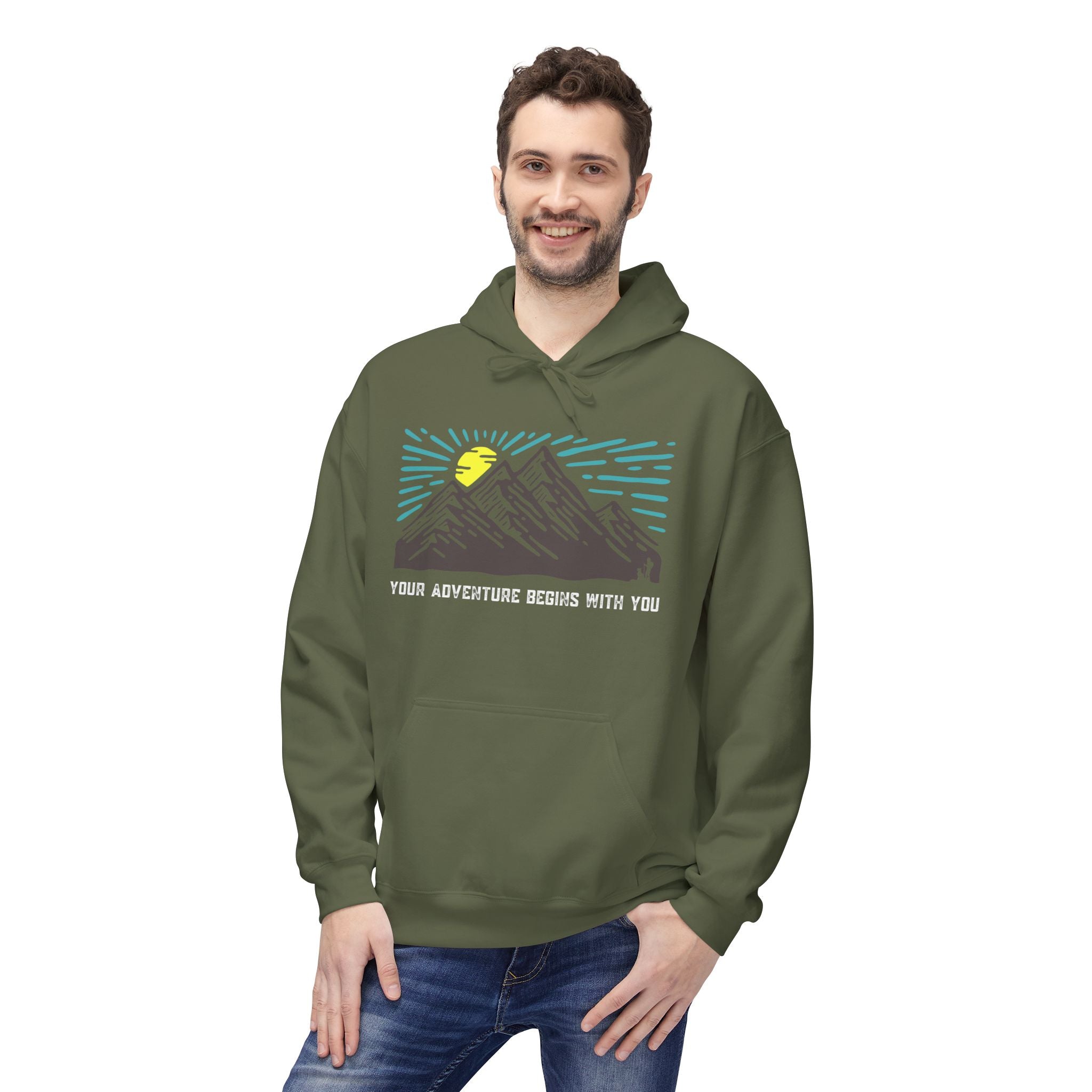 Adventure Awaits Fleece Hoodie | Cozy Mountain-Themed Sweatshirt for Nature Lovers, Outdoor Enthusiasts, Hiking, Camping, Gift Idea, Travel