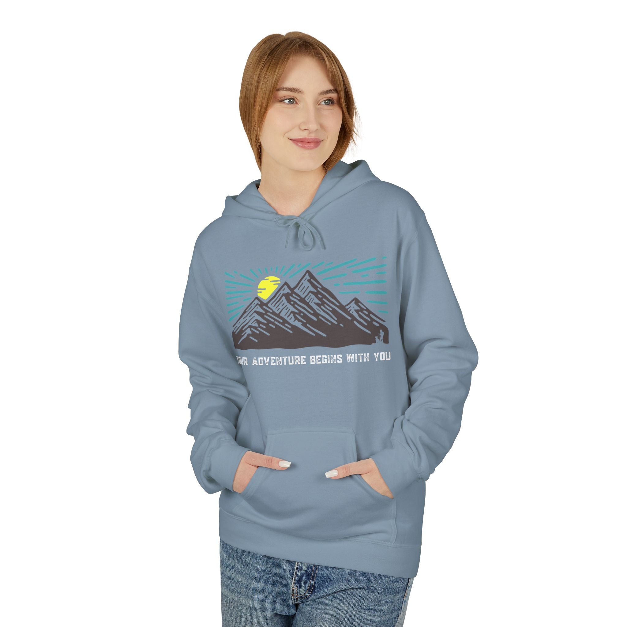 Adventure Awaits Fleece Hoodie | Cozy Mountain-Themed Sweatshirt for Nature Lovers, Outdoor Enthusiasts, Hiking, Camping, Gift Idea, Travel
