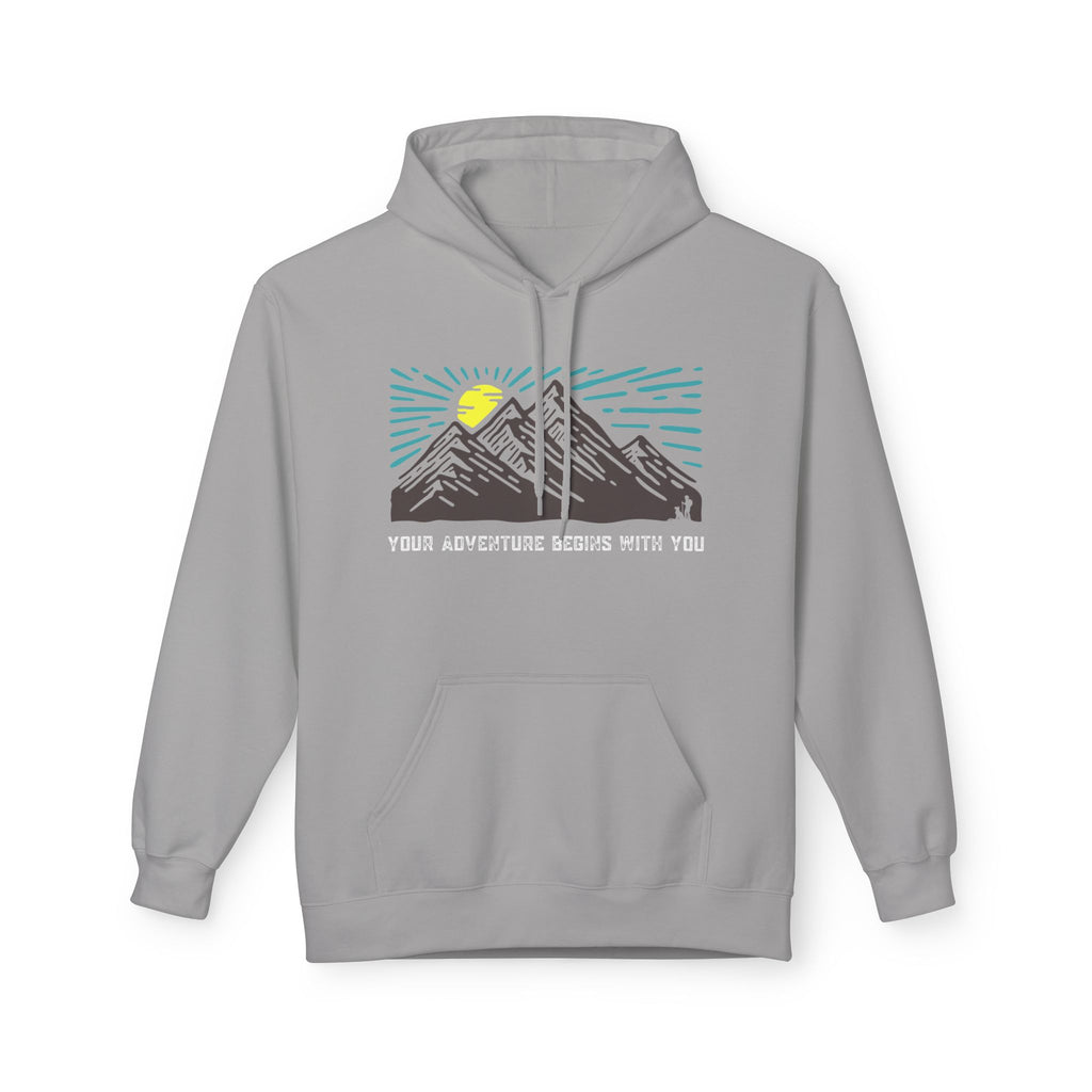 Adventure Awaits Fleece Hoodie | Cozy Mountain-Themed Sweatshirt for Nature Lovers, Outdoor Enthusiasts, Hiking, Camping, Gift Idea, Travel