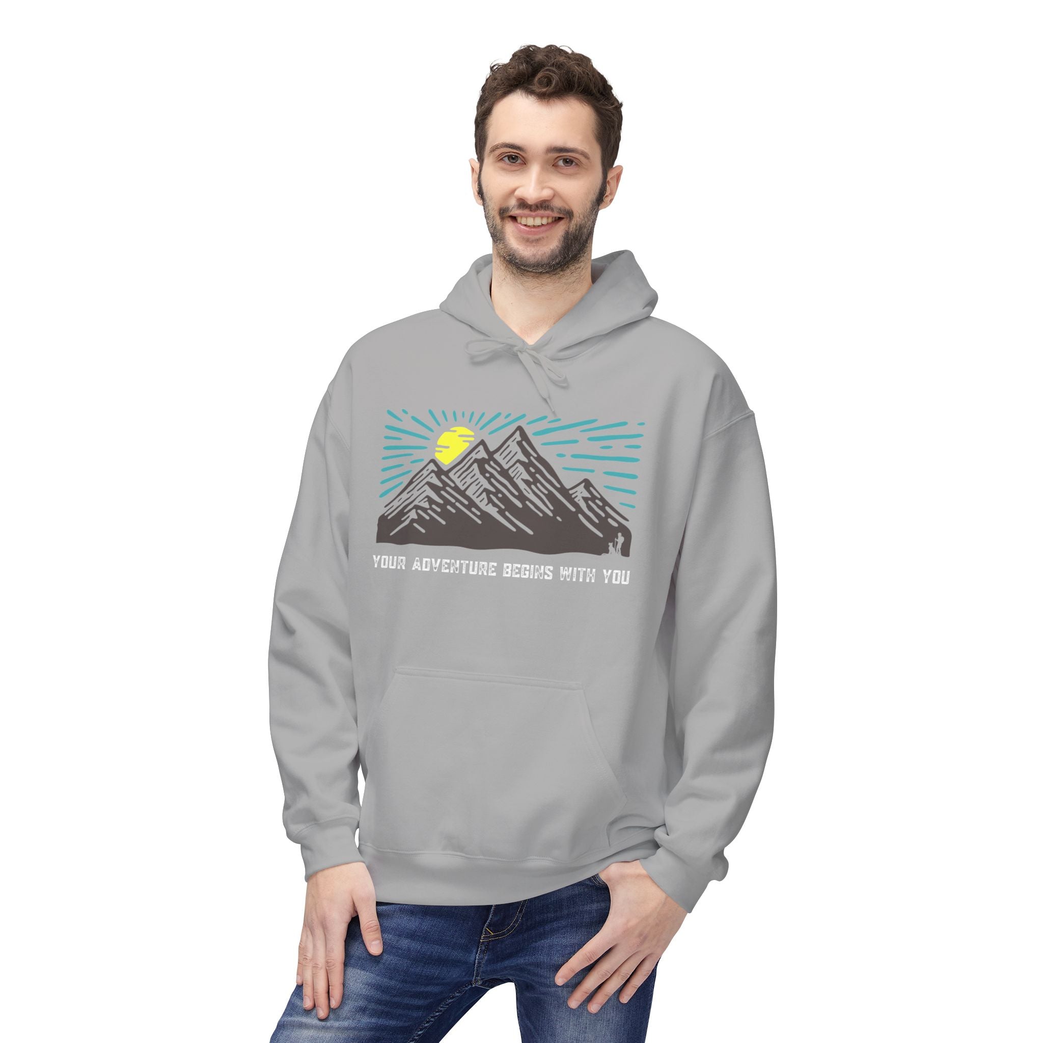 Adventure Awaits Fleece Hoodie | Cozy Mountain-Themed Sweatshirt for Nature Lovers, Outdoor Enthusiasts, Hiking, Camping, Gift Idea, Travel