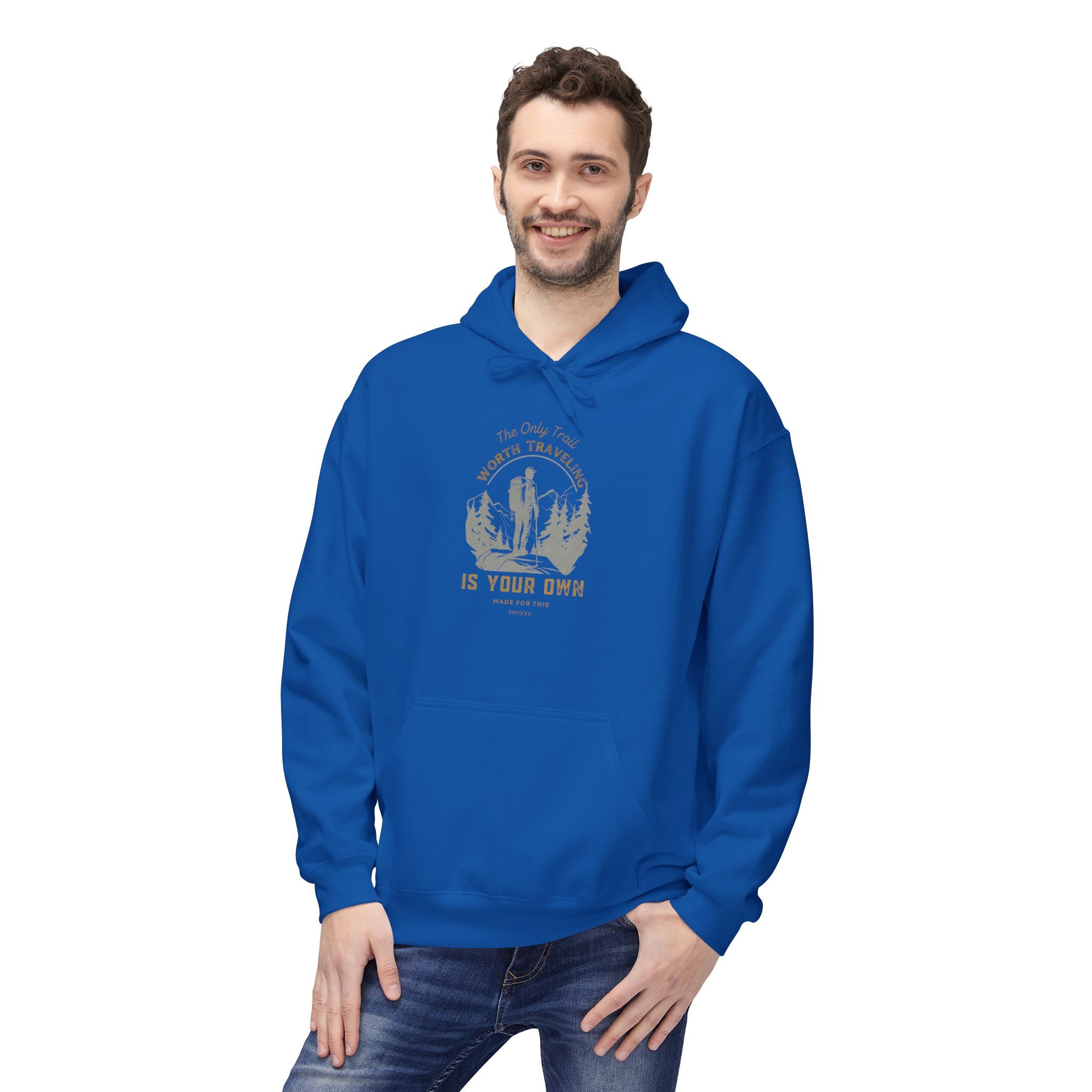 The Only Trail Worth Traveling Is Your Own Adventure Awaits Fleece Hoodie - Cozy Unisex Sweatshirt, Perfect for Camping, Gift for Outdoor Enthusiasts, Nature Lover Apparel