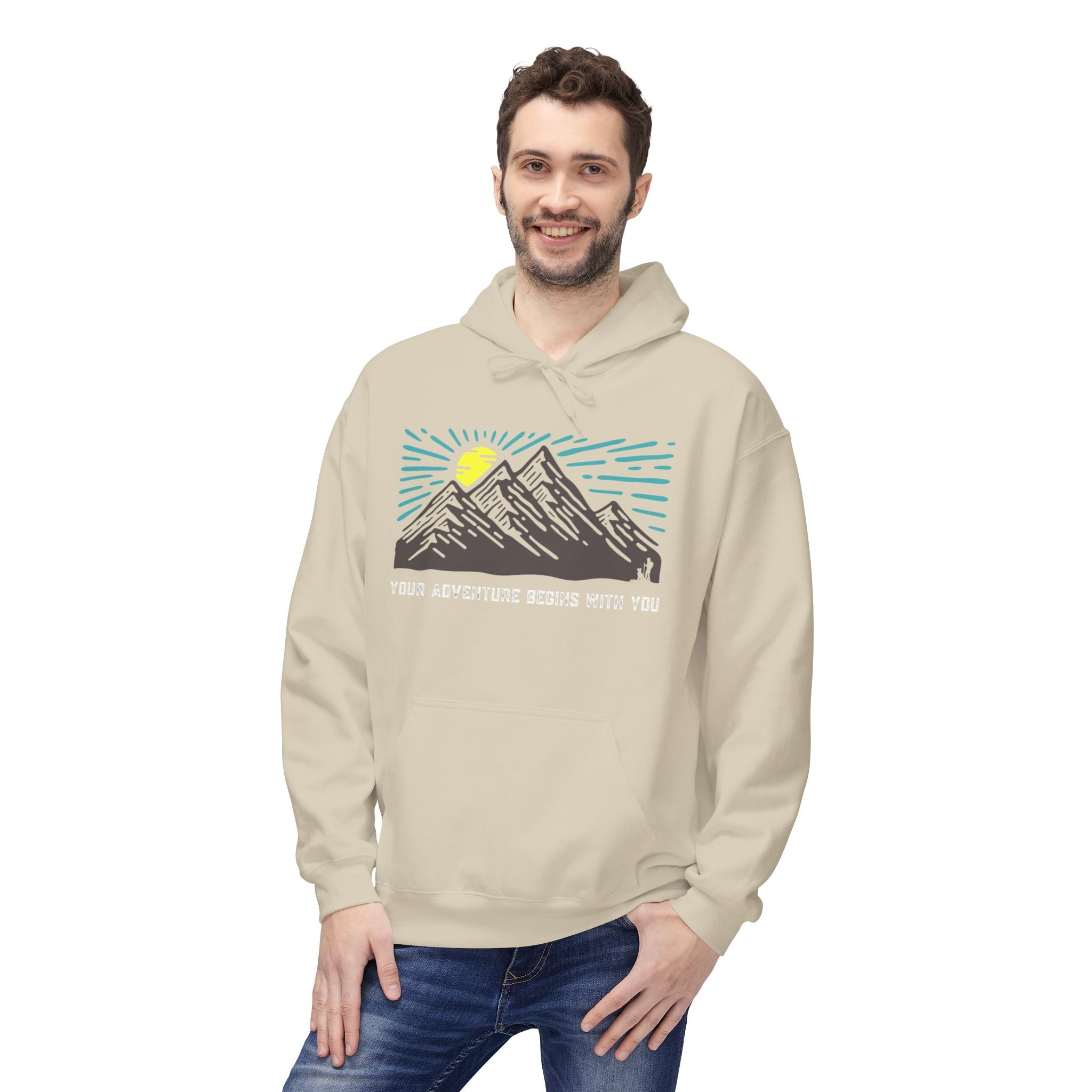 Adventure Awaits Fleece Hoodie | Cozy Mountain-Themed Sweatshirt for Nature Lovers, Outdoor Enthusiasts, Hiking, Camping, Gift Idea, Travel