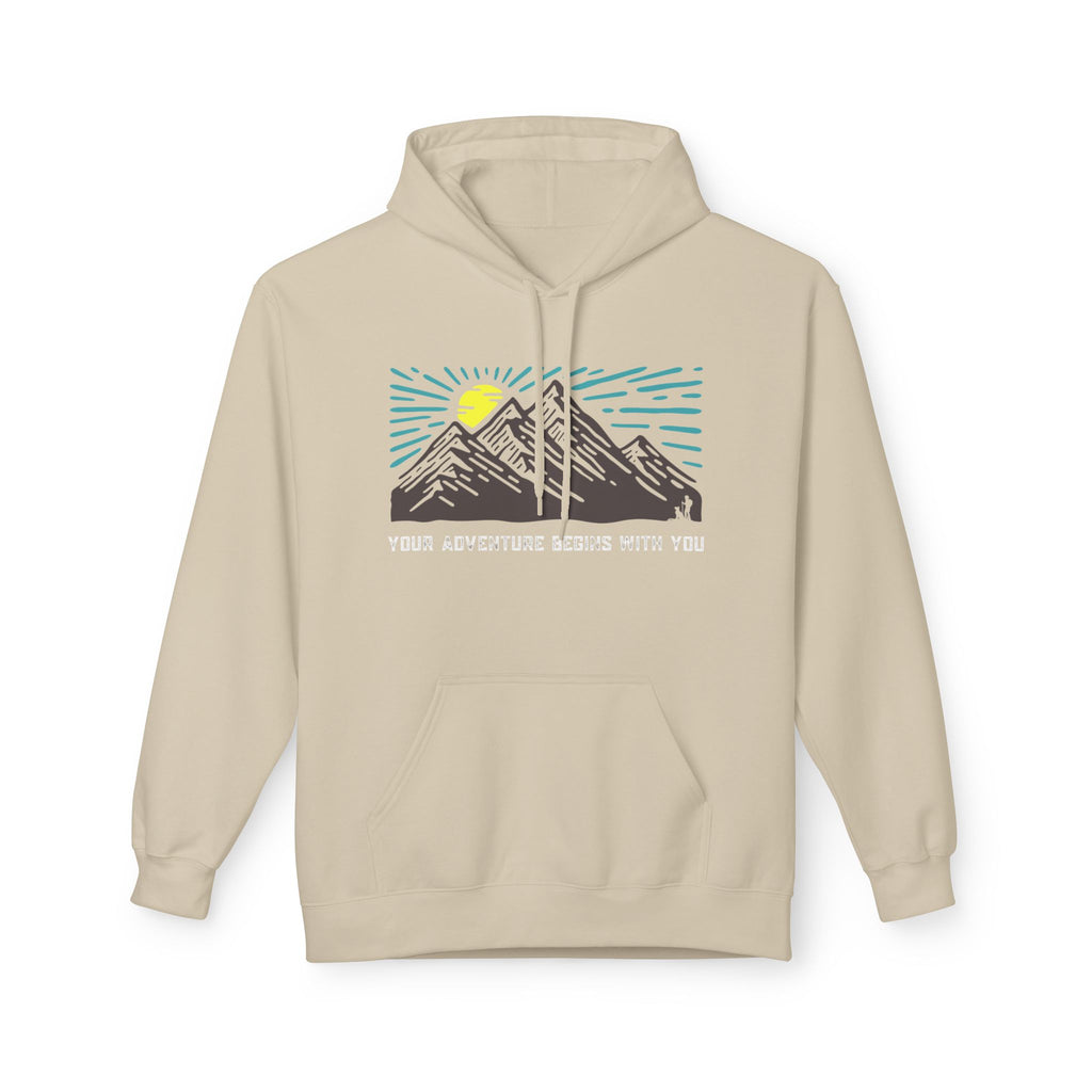 Adventure Awaits Fleece Hoodie | Cozy Mountain-Themed Sweatshirt for Nature Lovers, Outdoor Enthusiasts, Hiking, Camping, Gift Idea, Travel