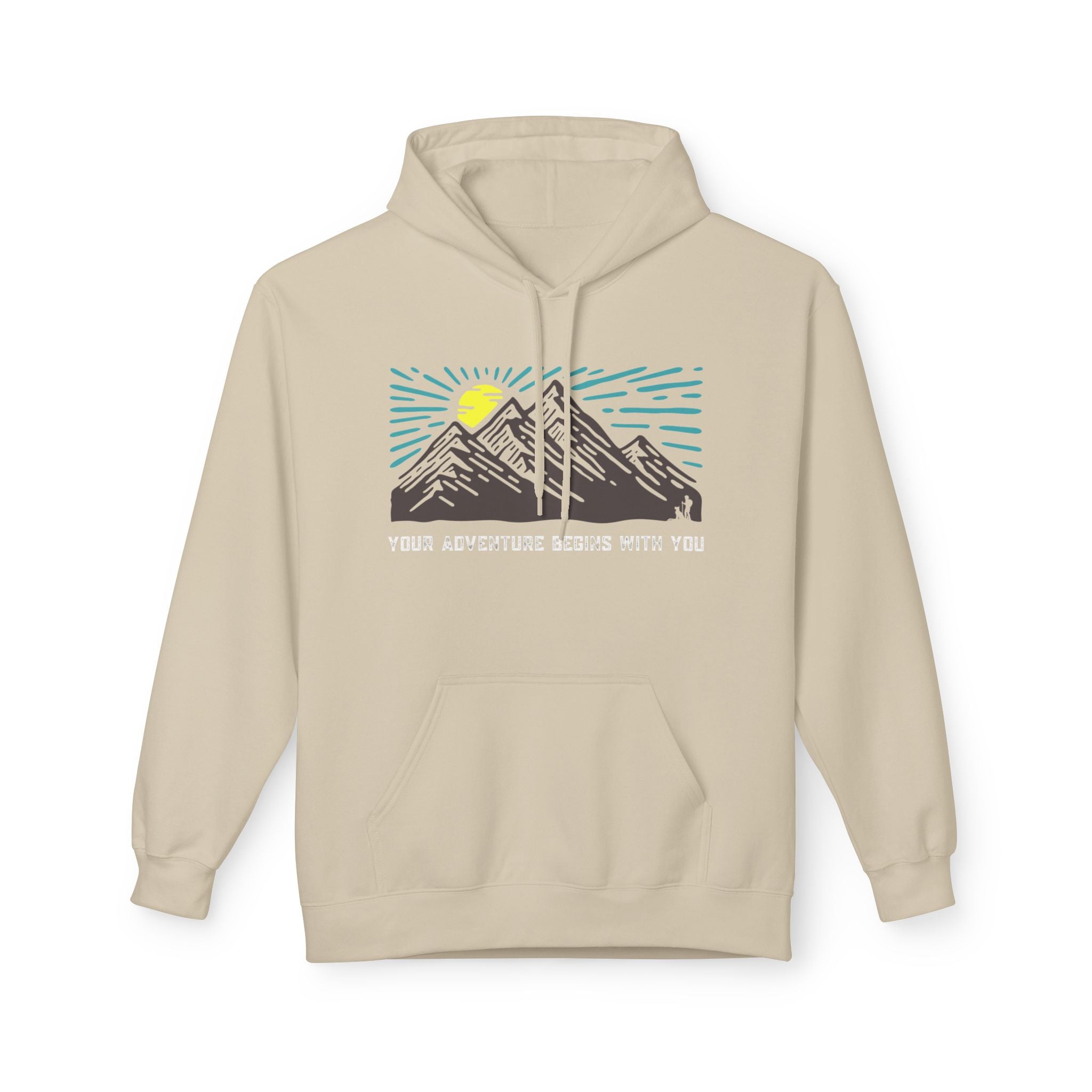 Adventure Awaits Fleece Hoodie | Cozy Mountain-Themed Sweatshirt for Nature Lovers, Outdoor Enthusiasts, Hiking, Camping, Gift Idea, Travel