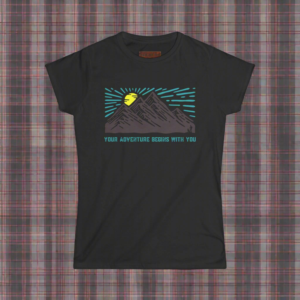 Adventure Awaits Women's Softstyle Tee - Explore Outdoors, Gift for Hikers, Travel Enthusiasts, Summer Vibes, Adventure Shirt, Nature Lover