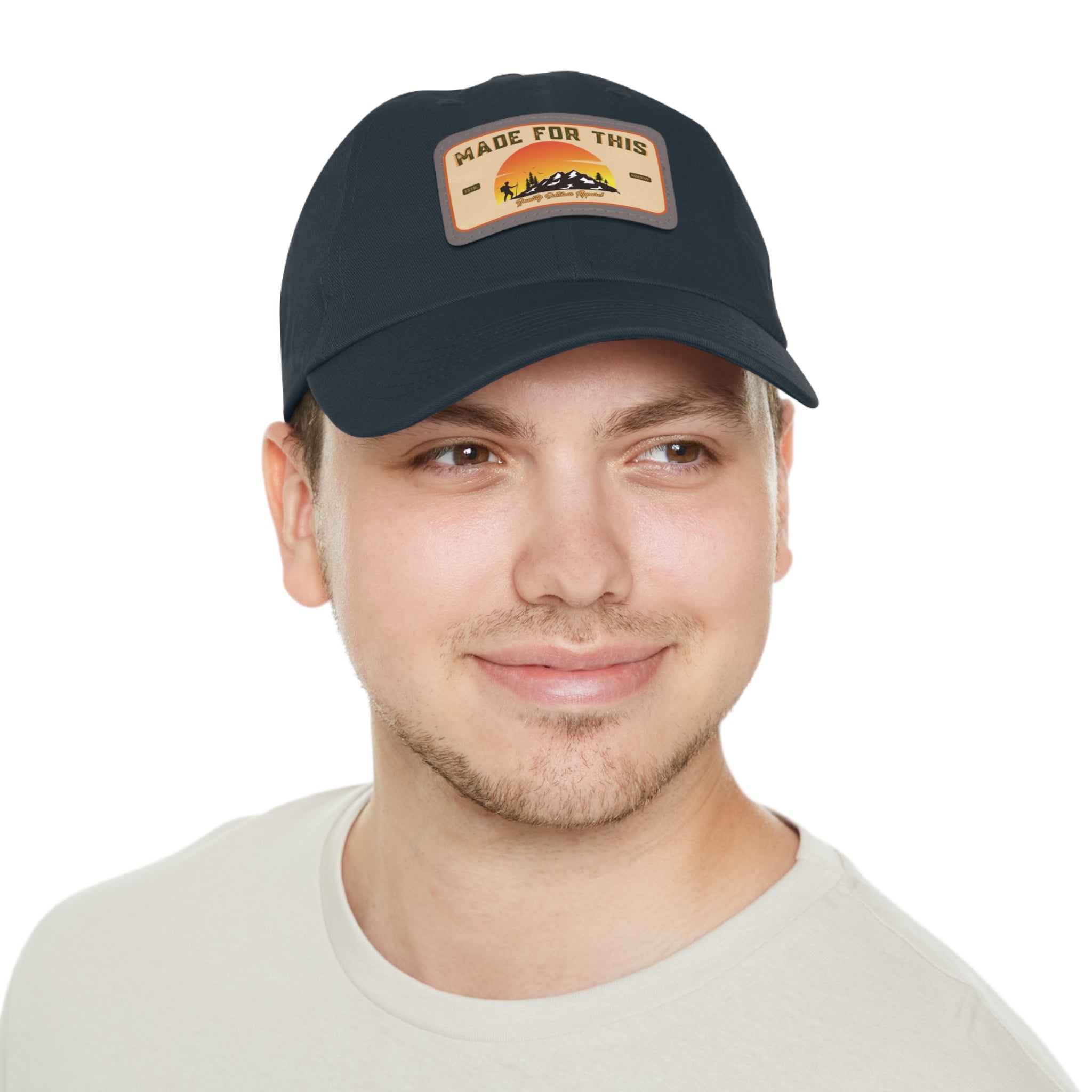 Made For This MMXXV Stylish Dad Hat, Leather Patch Cap, Casual Outdoor Accessory, Gift for Fathers, Hiking Gear