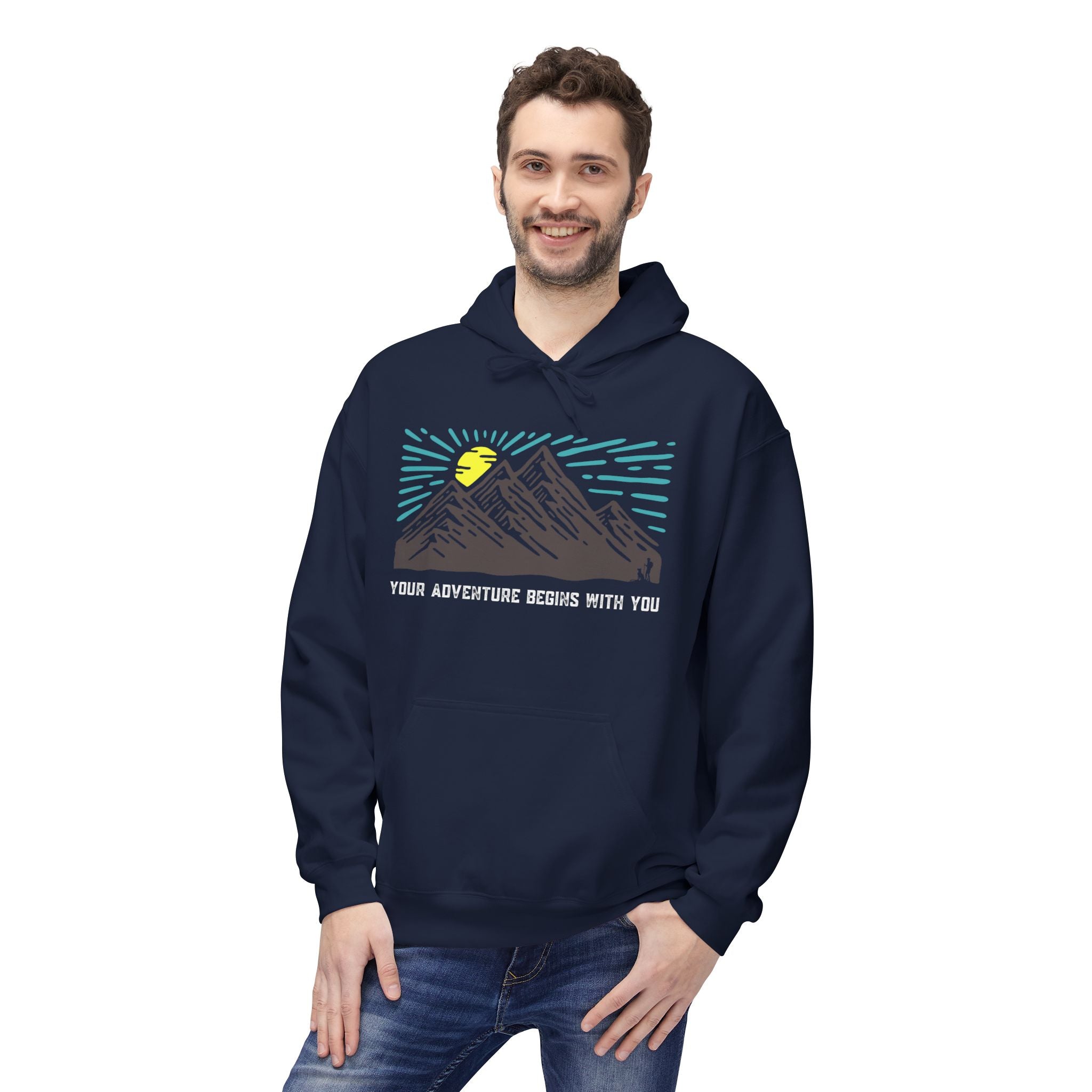 Adventure Awaits Fleece Hoodie | Cozy Mountain-Themed Sweatshirt for Nature Lovers, Outdoor Enthusiasts, Hiking, Camping, Gift Idea, Travel