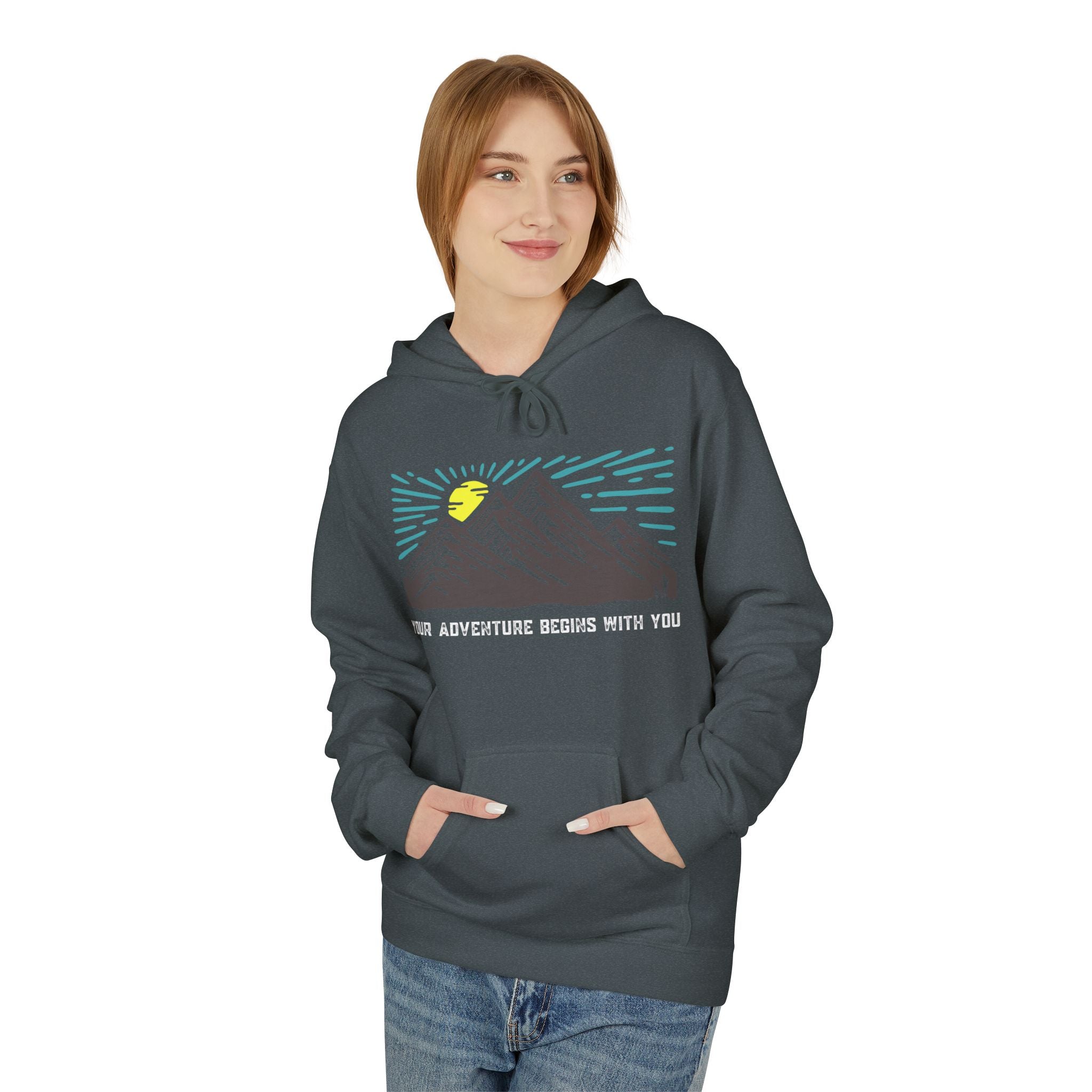 Adventure Awaits Fleece Hoodie | Cozy Mountain-Themed Sweatshirt for Nature Lovers, Outdoor Enthusiasts, Hiking, Camping, Gift Idea, Travel