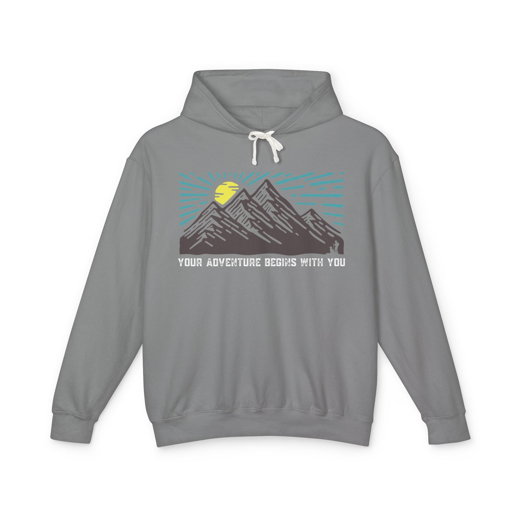 Mountain Sunrise Unisex Lightweight Hooded Sweatshirt, Adventure Hoodie, Nature Lover Apparel, Campfire Gift, Cozy Layering Piece