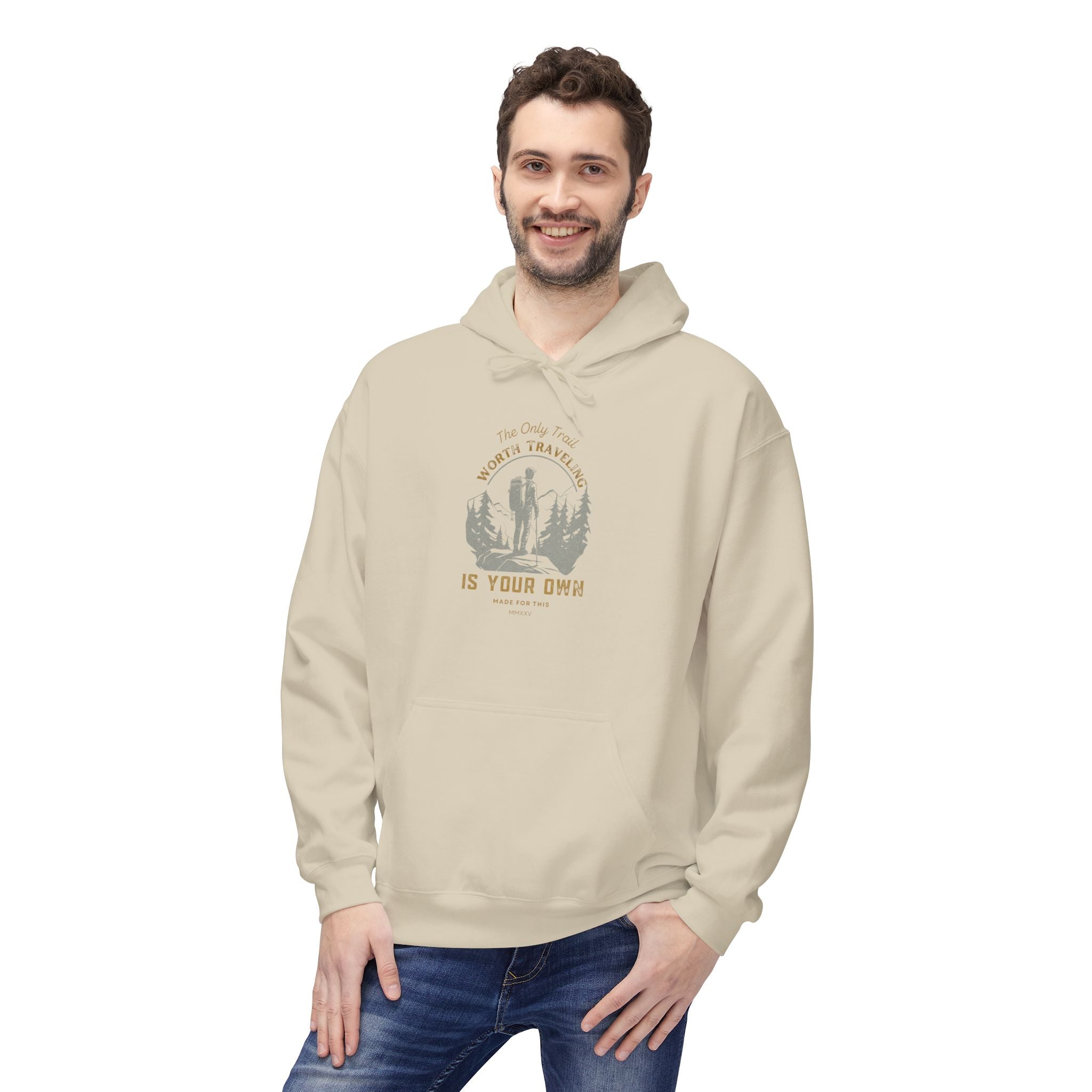 The Only Trail Worth Traveling Is Your Own Adventure Awaits Fleece Hoodie - Cozy Unisex Sweatshirt, Perfect for Camping, Gift for Outdoor Enthusiasts, Nature Lover Apparel