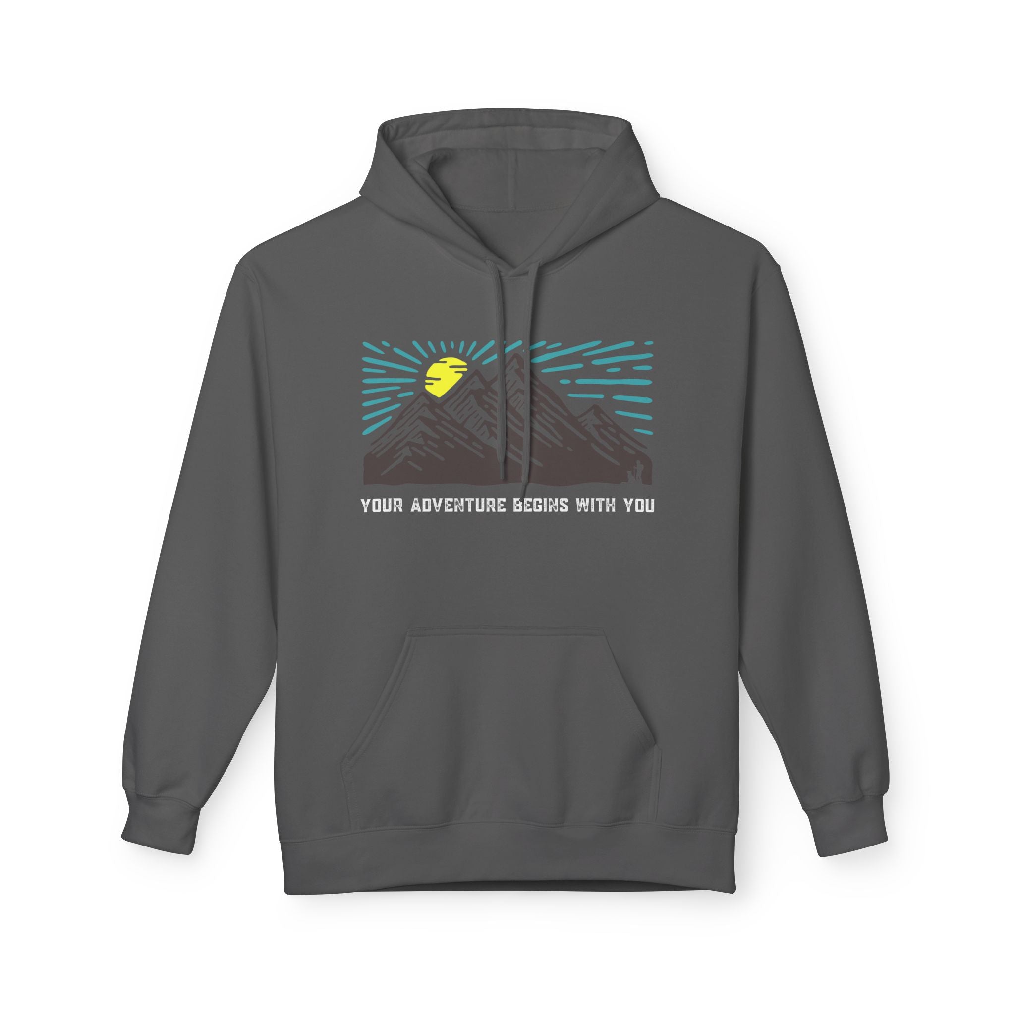 Adventure Awaits Fleece Hoodie | Cozy Mountain-Themed Sweatshirt for Nature Lovers, Outdoor Enthusiasts, Hiking, Camping, Gift Idea, Travel