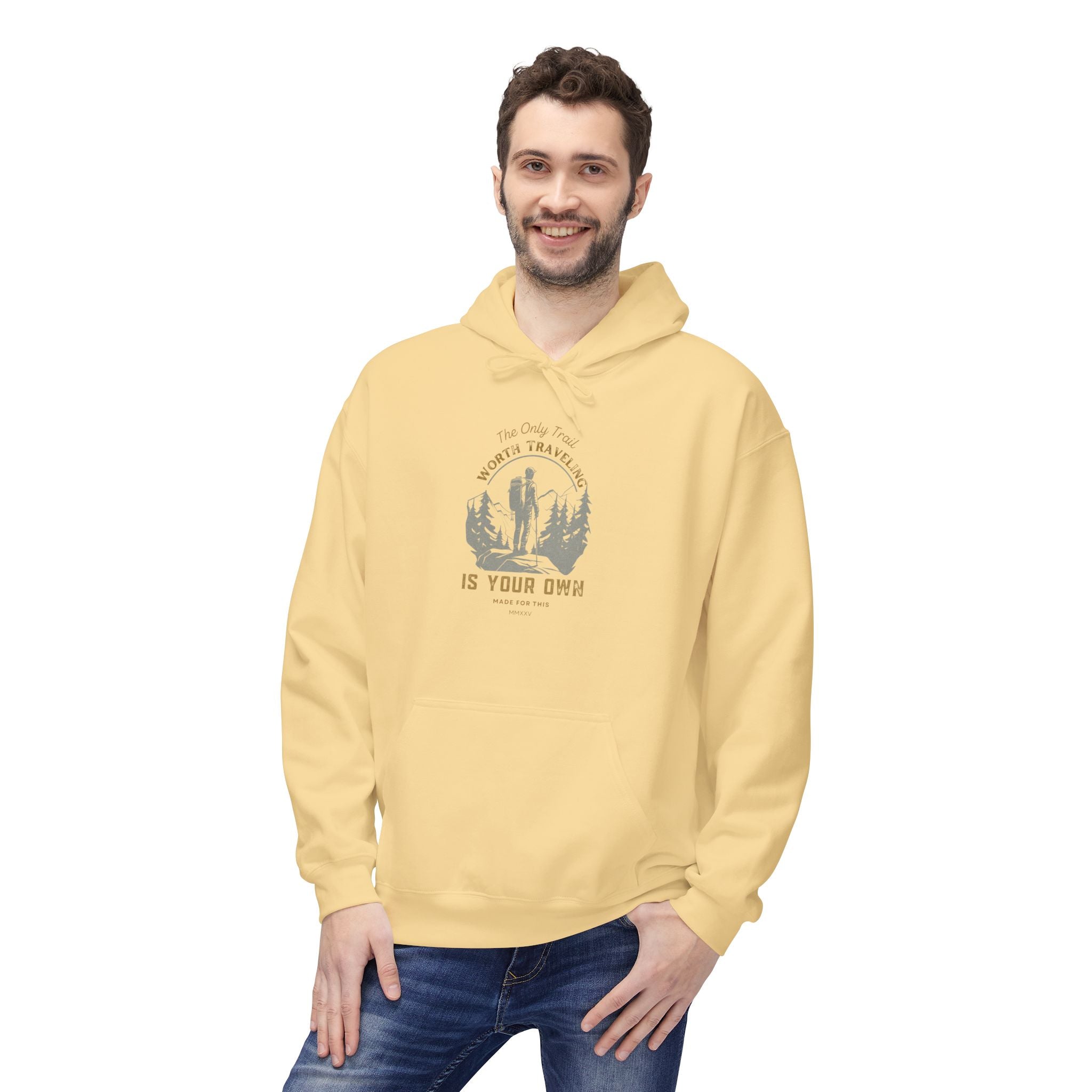 The Only Trail Worth Traveling Is Your Own Adventure Awaits Fleece Hoodie - Cozy Unisex Sweatshirt, Perfect for Camping, Gift for Outdoor Enthusiasts, Nature Lover Apparel