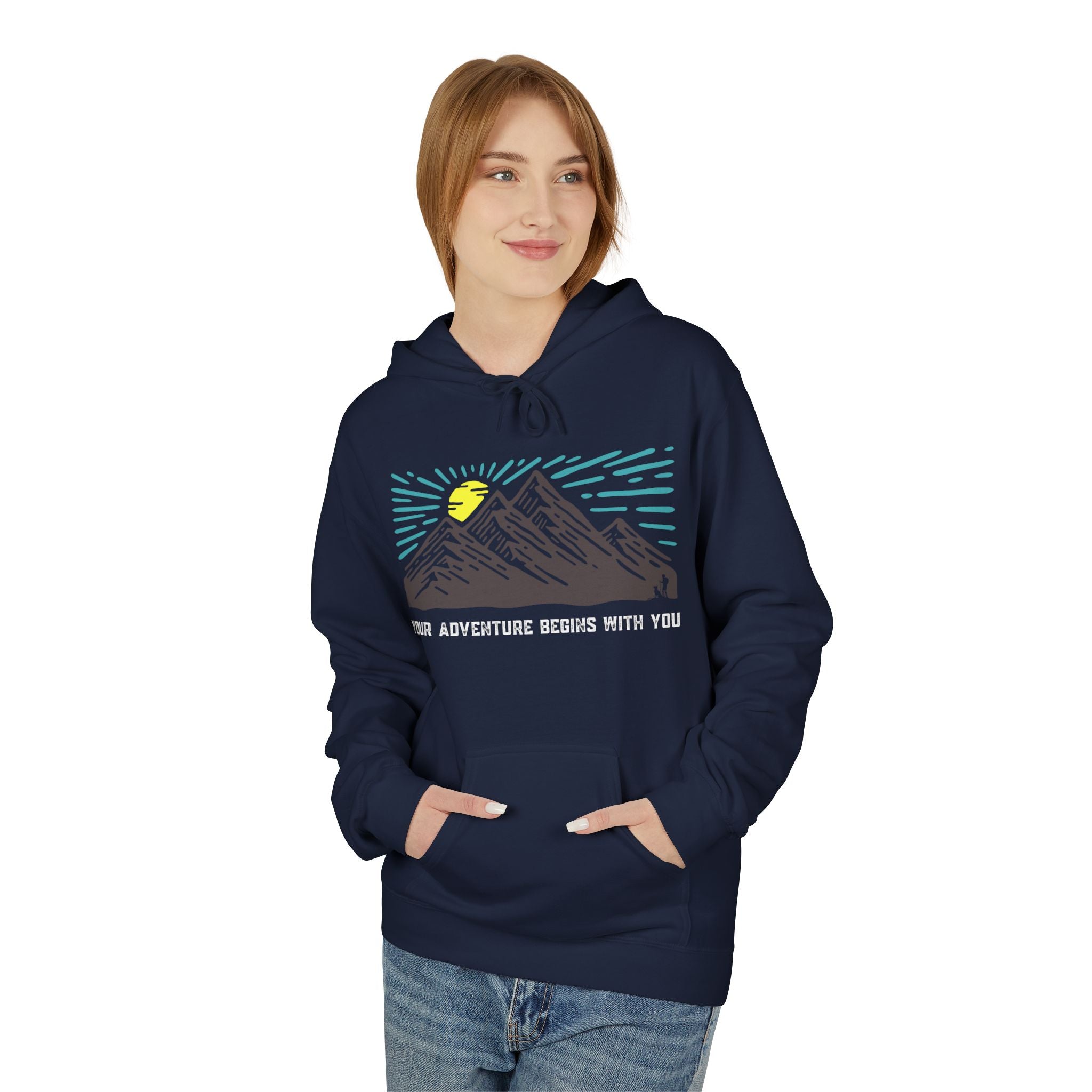 Adventure Awaits Fleece Hoodie | Cozy Mountain-Themed Sweatshirt for Nature Lovers, Outdoor Enthusiasts, Hiking, Camping, Gift Idea, Travel