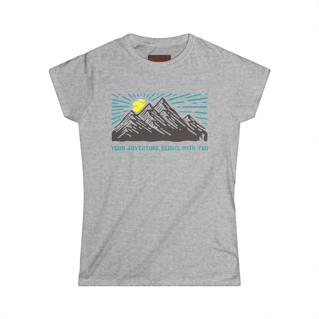 Adventure Awaits Women's Softstyle Tee - Explore Outdoors, Gift for Hikers, Travel Enthusiasts, Summer Vibes, Adventure Shirt, Nature Lover