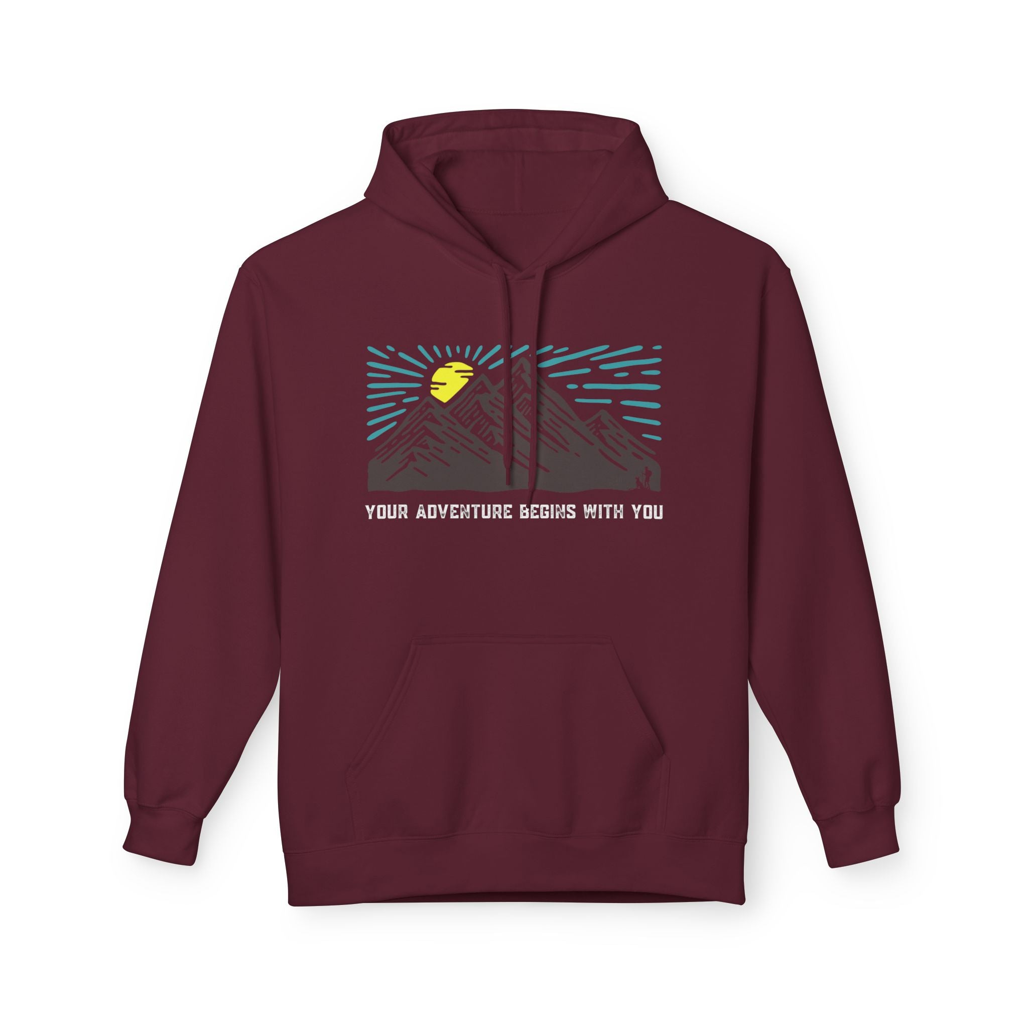 Adventure Awaits Fleece Hoodie | Cozy Mountain-Themed Sweatshirt for Nature Lovers, Outdoor Enthusiasts, Hiking, Camping, Gift Idea, Travel