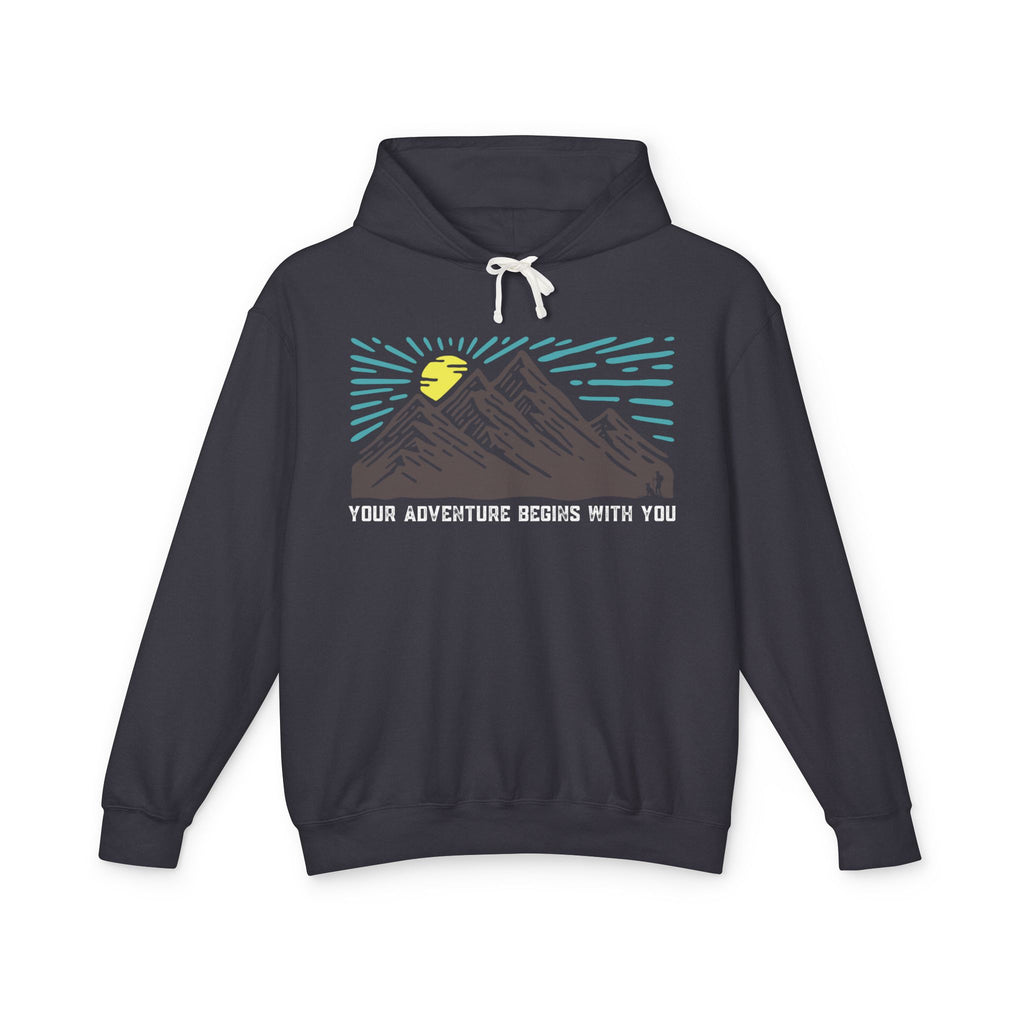 Mountain Sunrise Unisex Lightweight Hooded Sweatshirt, Adventure Hoodie, Nature Lover Apparel, Campfire Gift, Cozy Layering Piece