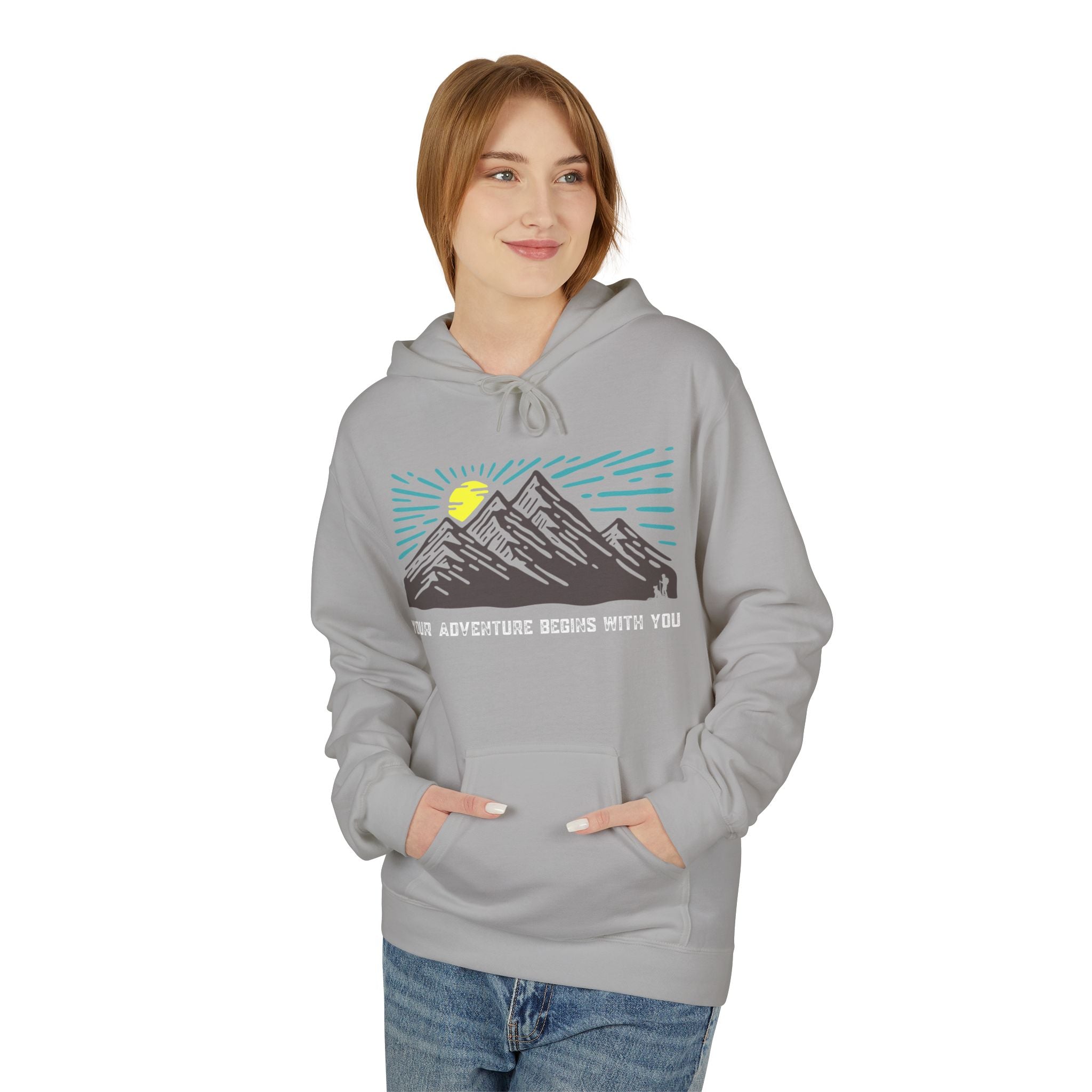 Adventure Awaits Fleece Hoodie | Cozy Mountain-Themed Sweatshirt for Nature Lovers, Outdoor Enthusiasts, Hiking, Camping, Gift Idea, Travel