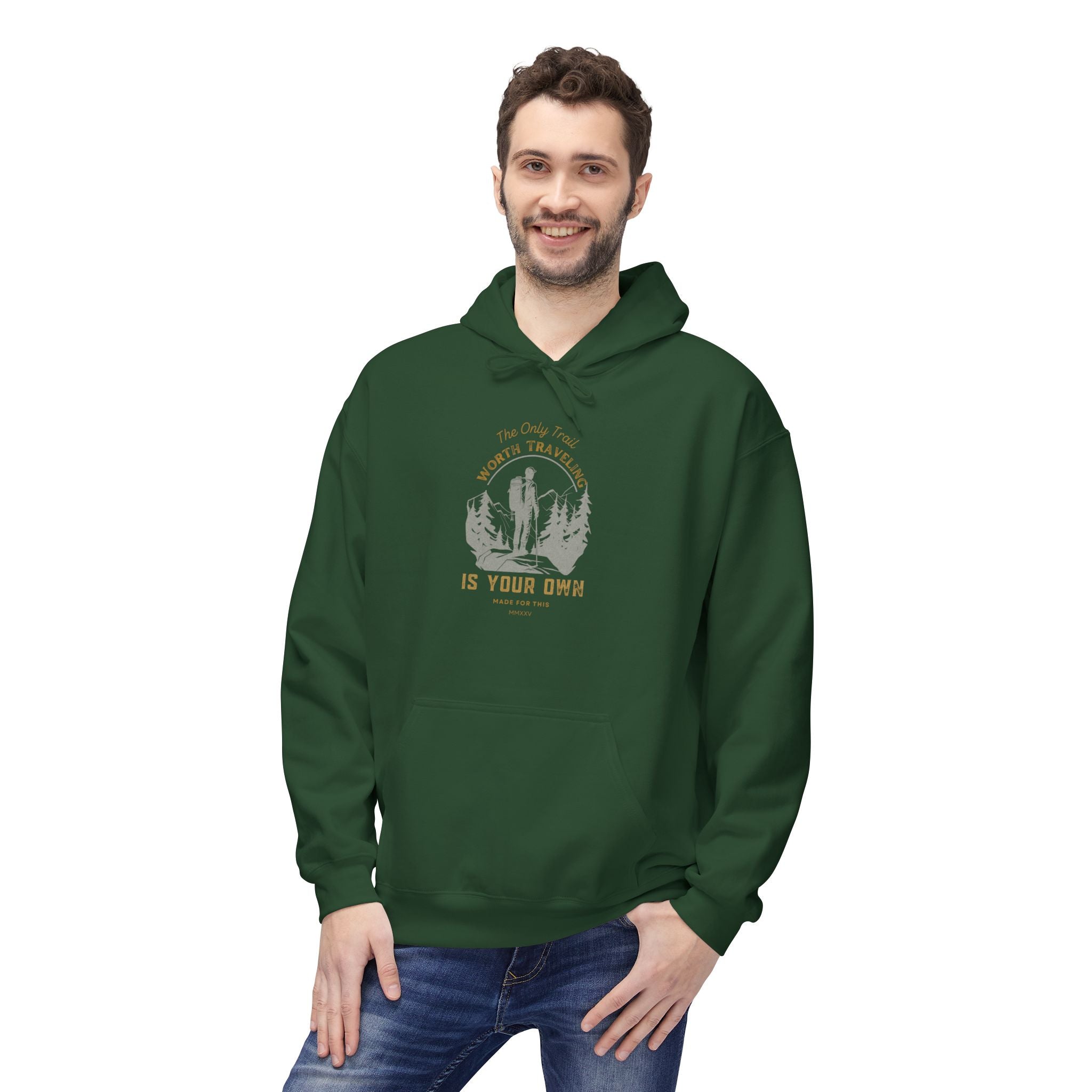 The Only Trail Worth Traveling Is Your Own Adventure Awaits Fleece Hoodie - Cozy Unisex Sweatshirt, Perfect for Camping, Gift for Outdoor Enthusiasts, Nature Lover Apparel