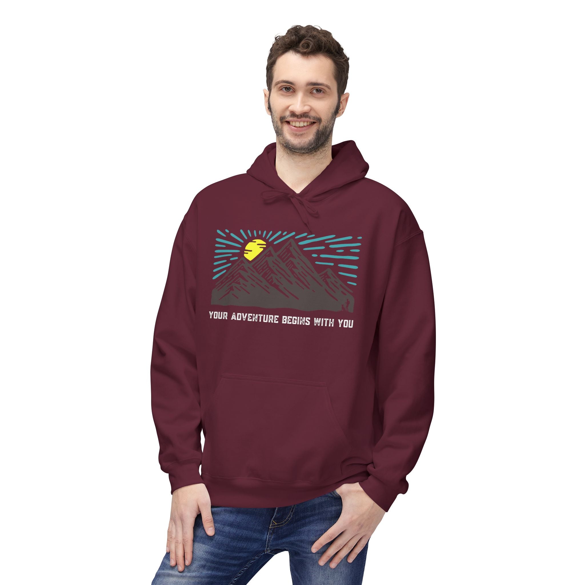 Adventure Awaits Fleece Hoodie | Cozy Mountain-Themed Sweatshirt for Nature Lovers, Outdoor Enthusiasts, Hiking, Camping, Gift Idea, Travel