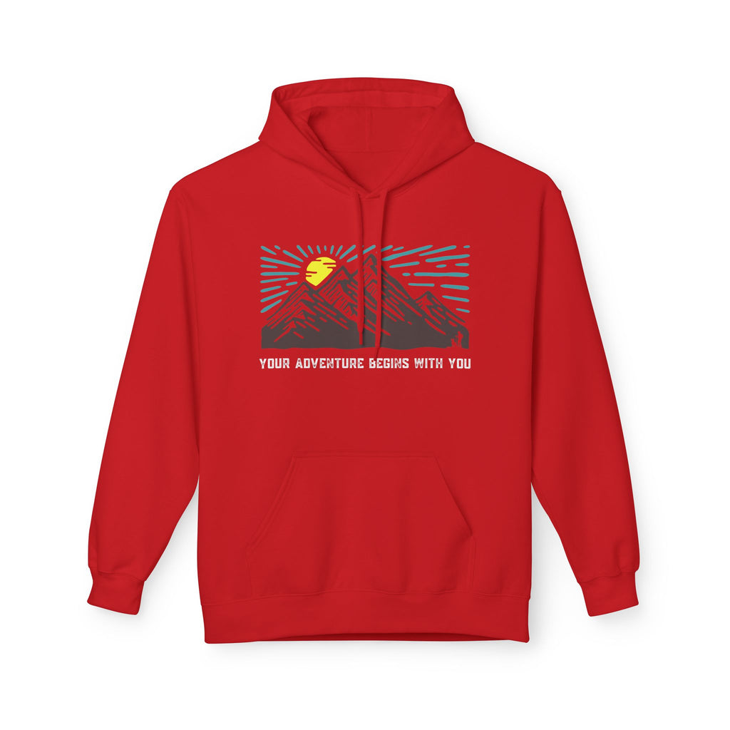 Adventure Awaits Fleece Hoodie | Cozy Mountain-Themed Sweatshirt for Nature Lovers, Outdoor Enthusiasts, Hiking, Camping, Gift Idea, Travel